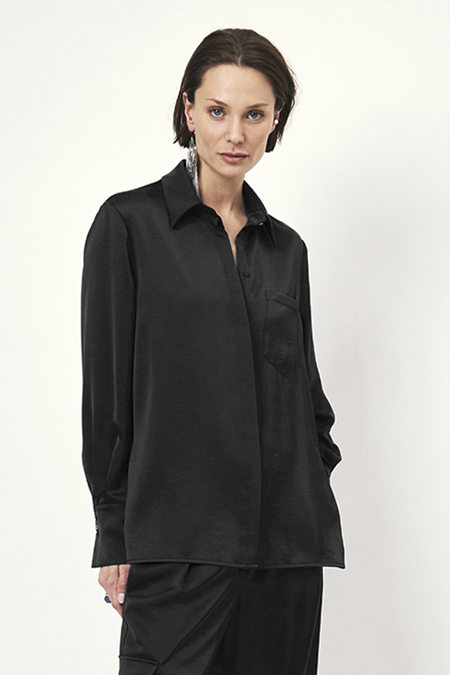 LOUDA SATIN LONG SHIRT RAVEN by Dante6