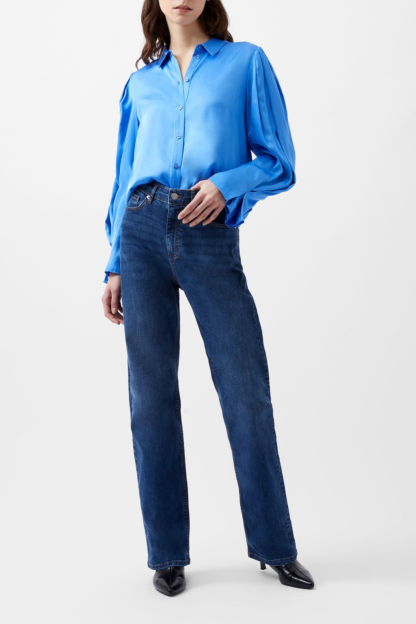ENNIS SATIN SLEEVE DETAIL SHRT ULTRAMARINE by French Connection