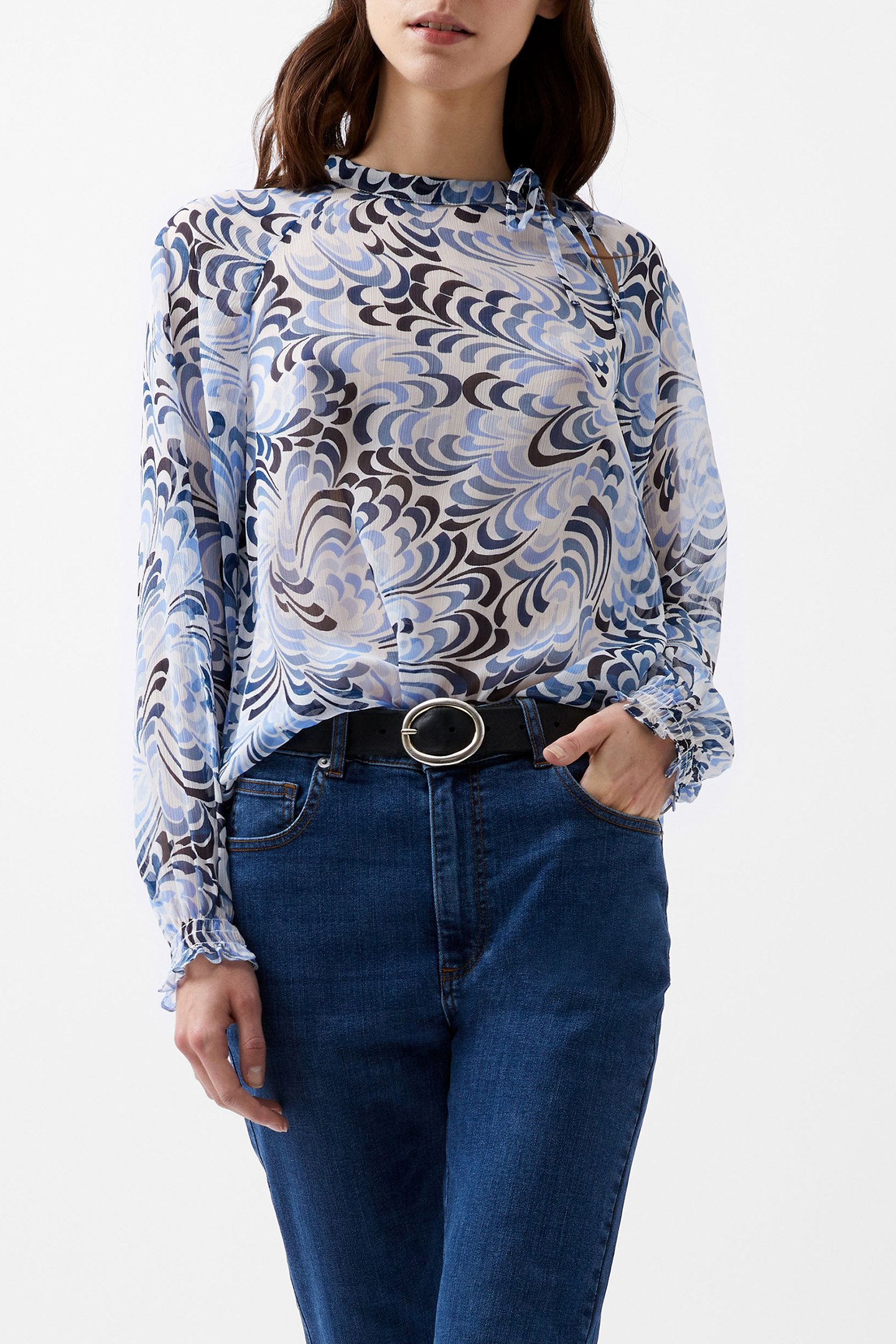 DIA HALLIE CRINKLE BLOUSE SUMMER WHITE/BLUE by French Connection