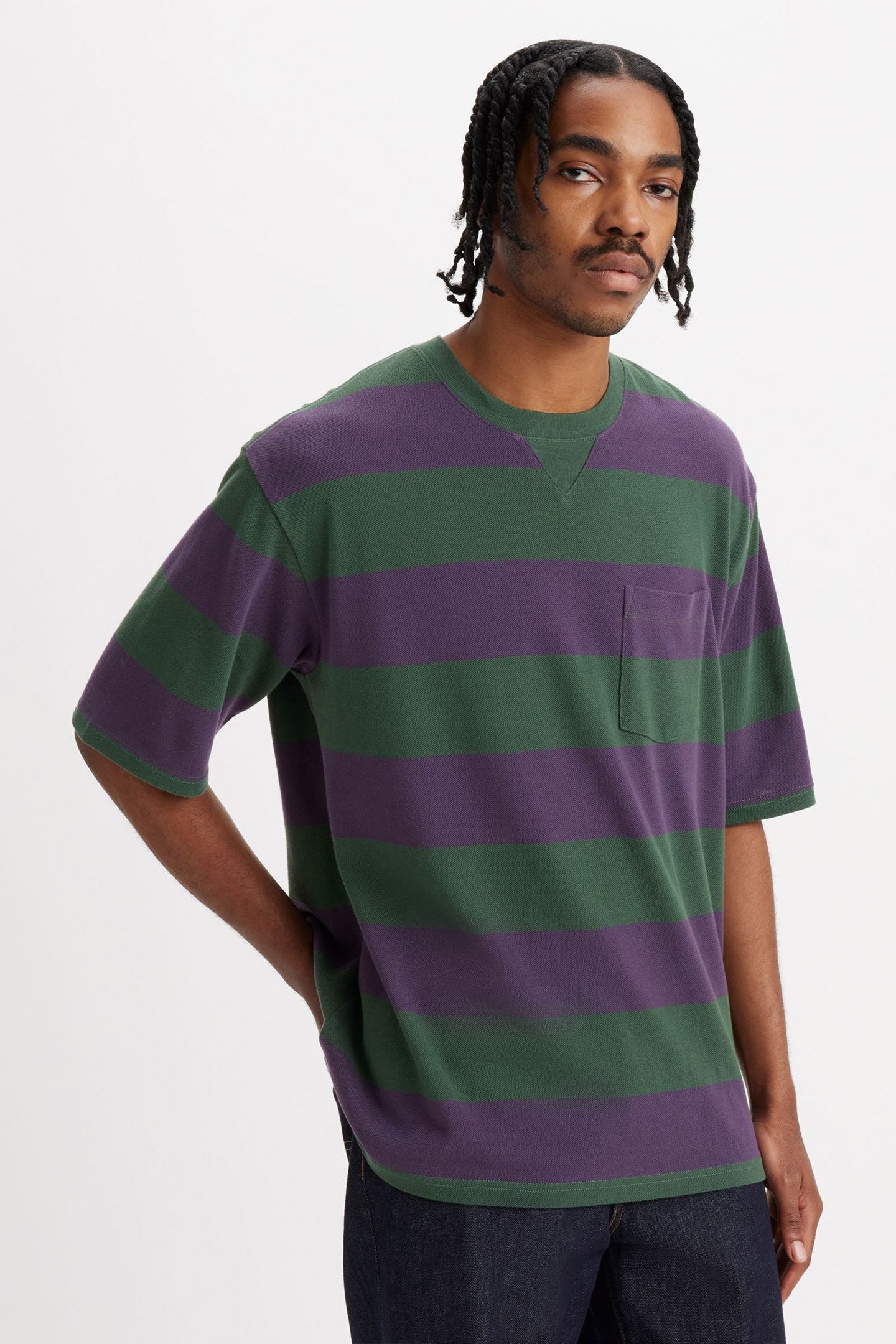 HALF SLV PIQUE POCKET T HENRY STRIPE 4