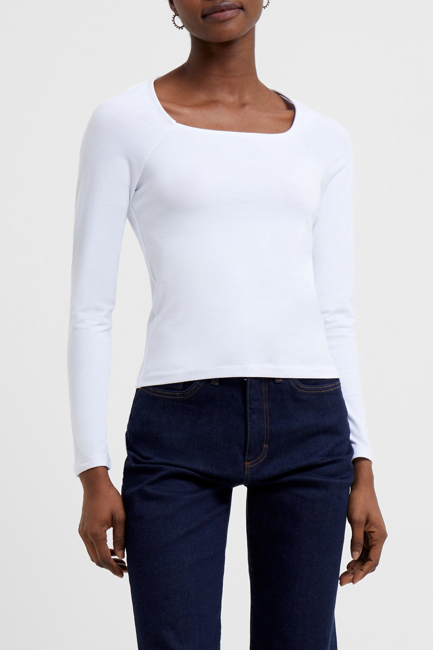 RALLIE COT ELAS LS SQ NK TEE LINEN WHITE by French Connection