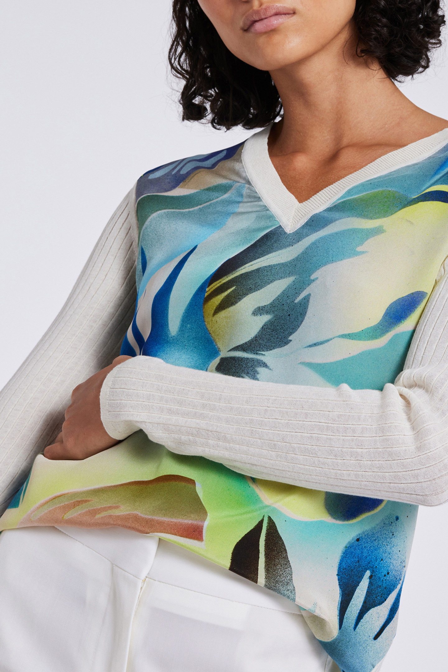 WOMENS KNITTED SWEATER V NECK-WVN FRNT LIME GREEN 6