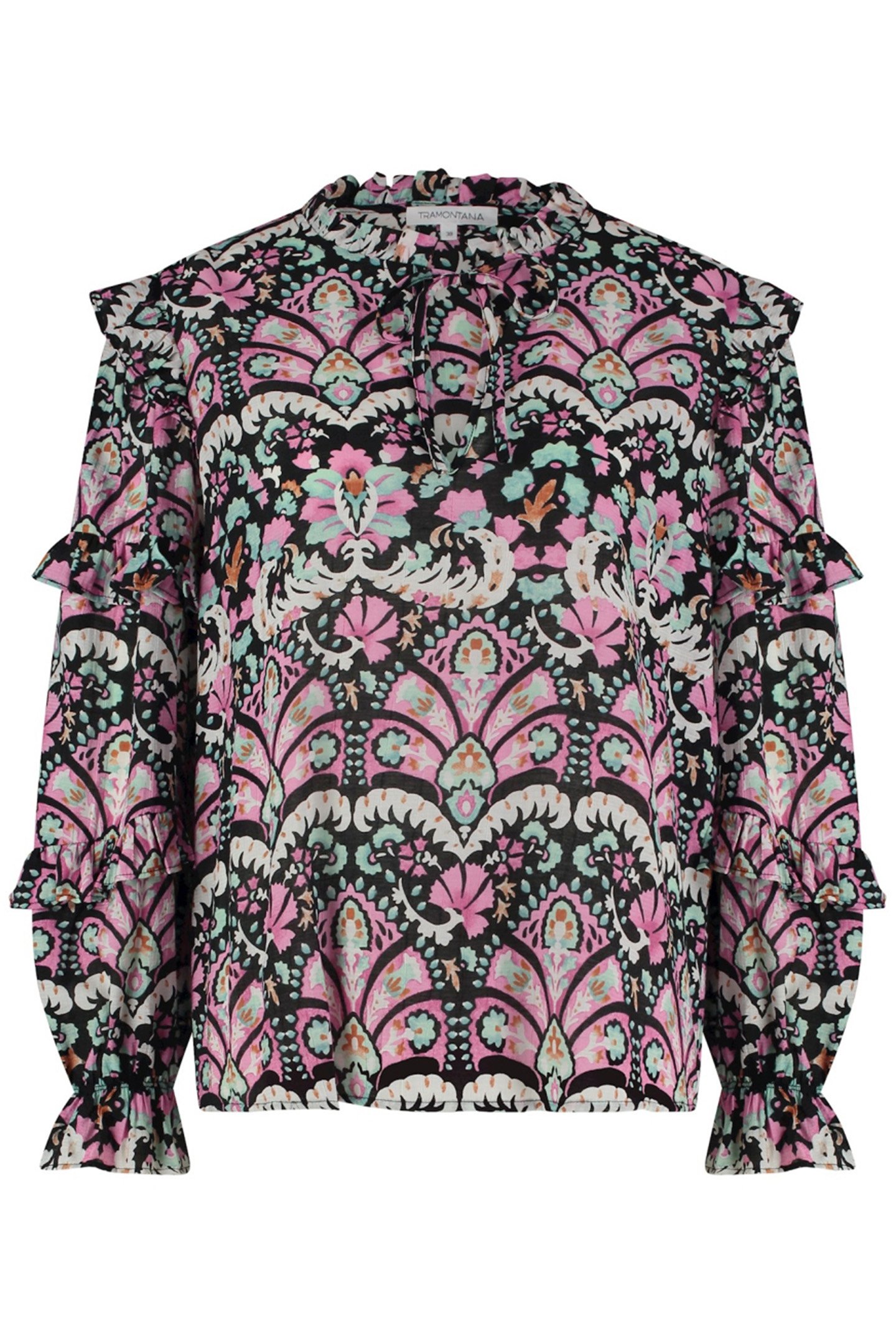 BLOUSE FOLK TALES WHITE PRINT BLACKS by Tramontana