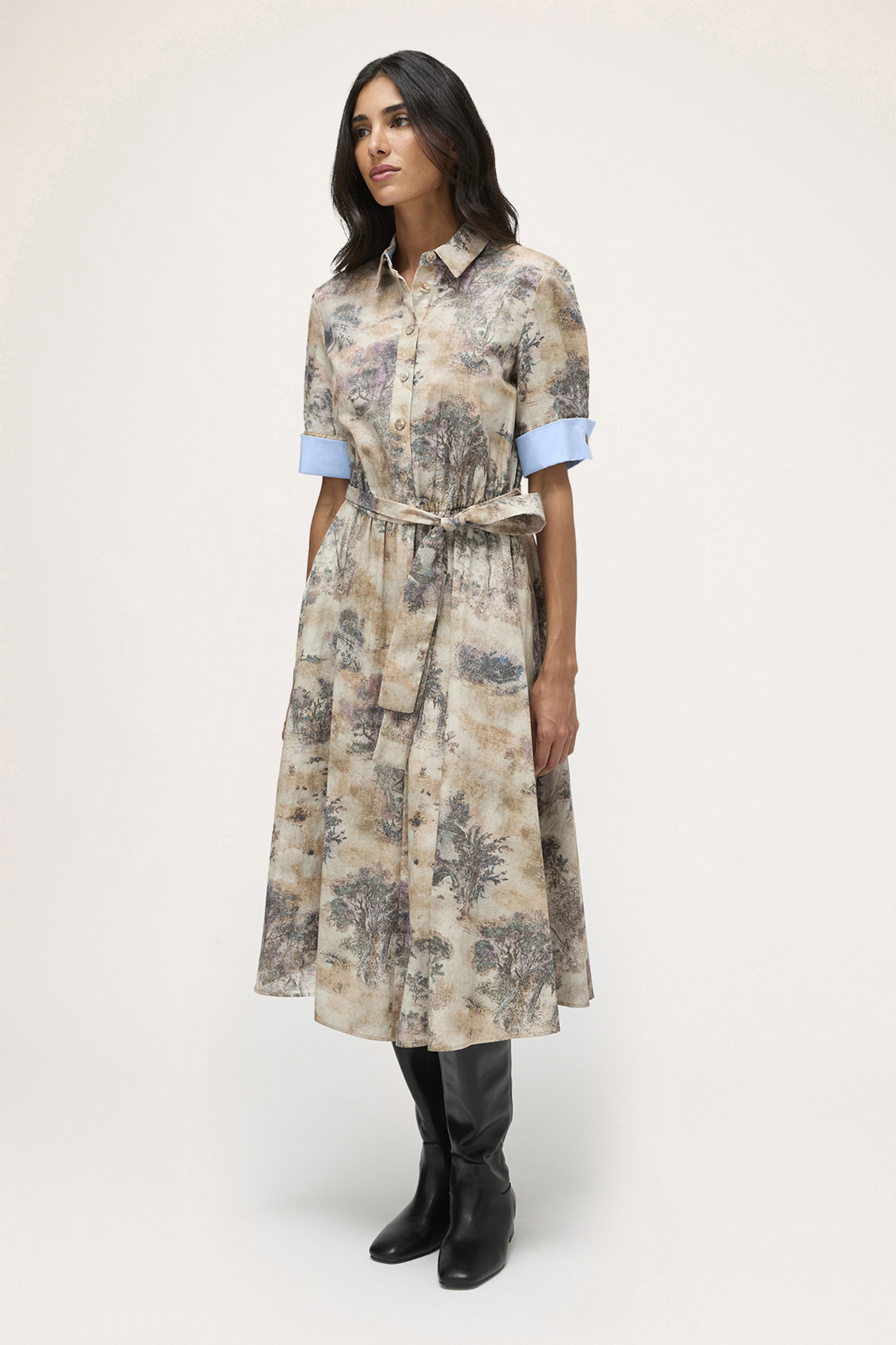 PRINTED COTTON CHEMISIER DRESS BEIGE 4