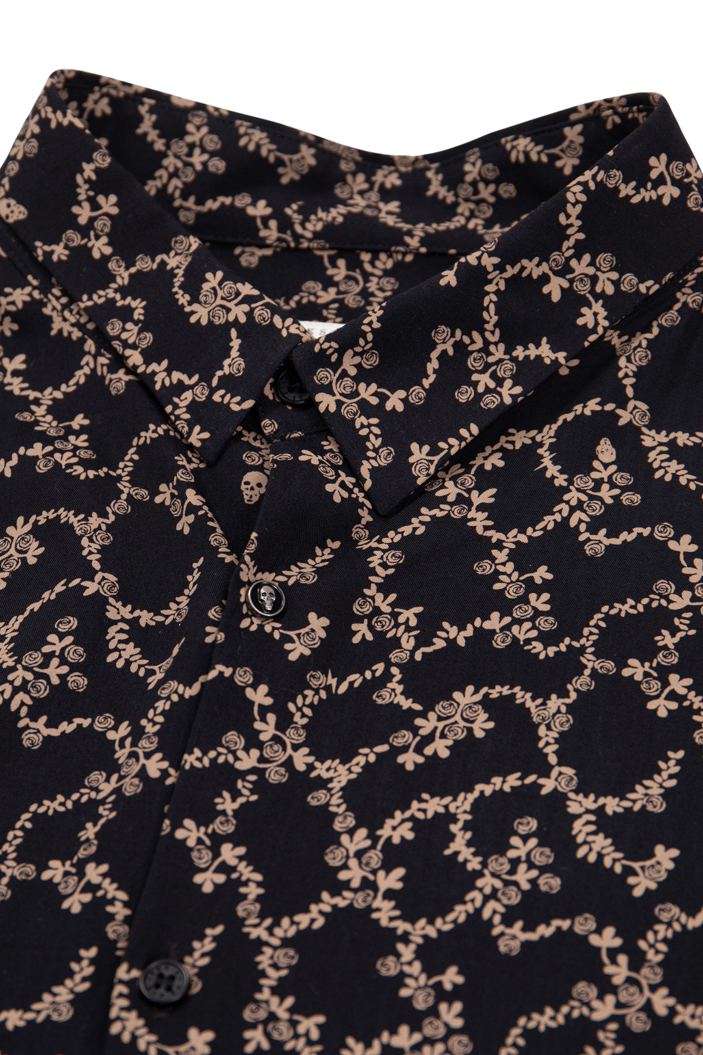 BLACK SLIM SHIRT WITH SKULL AND FLOWERS PRINT 6