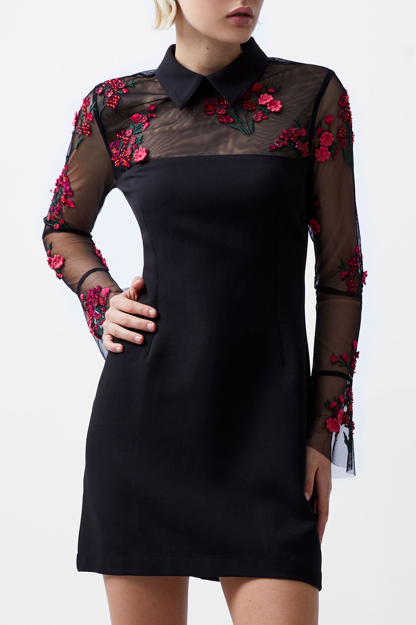 DARCY CREPE LS DRESS BLACK/LUMINOUS PINK by French Connection