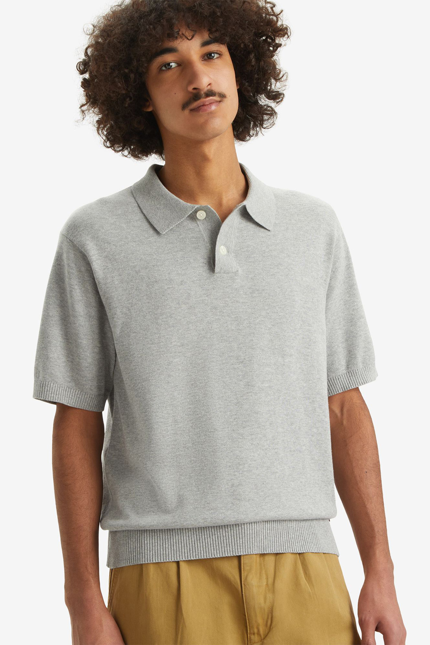 SWEATER KNIT POLO MID TONE GREY HEATHER 4