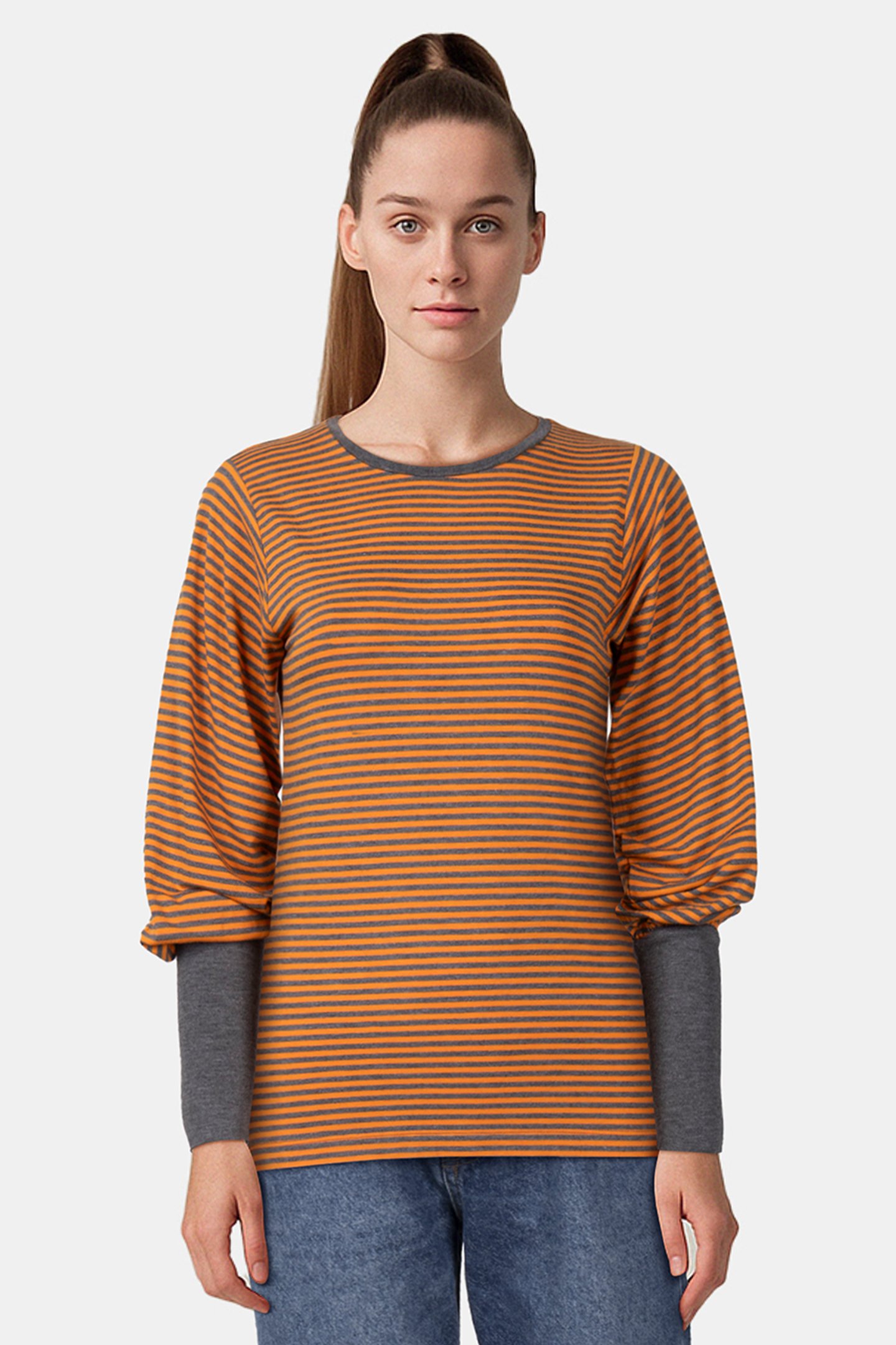 ROUND NECK TOP FINE STRIPE REDS by Summum Woman