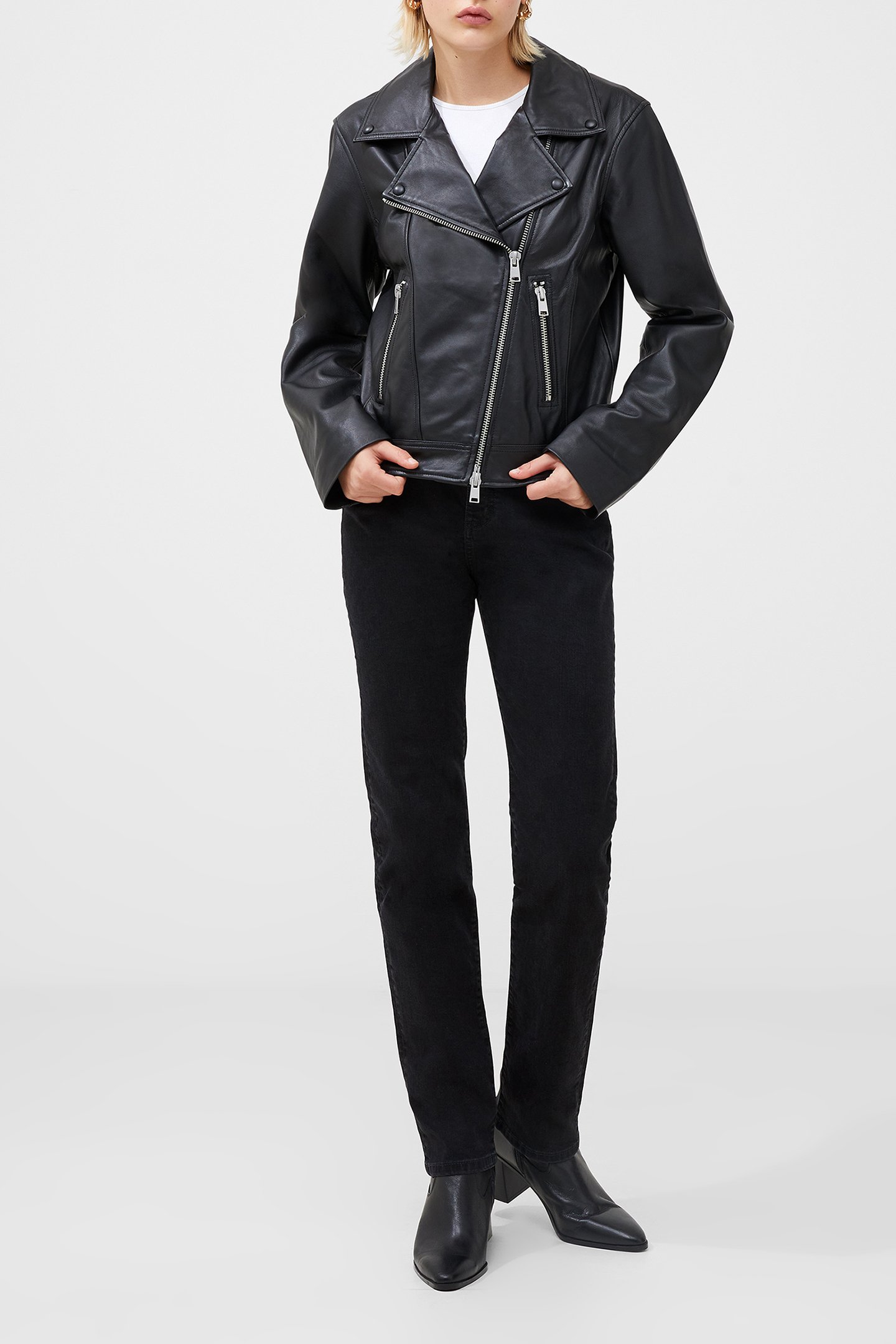 CONNIE LEATHER L/S BIKER JKT BLACK by French Connection