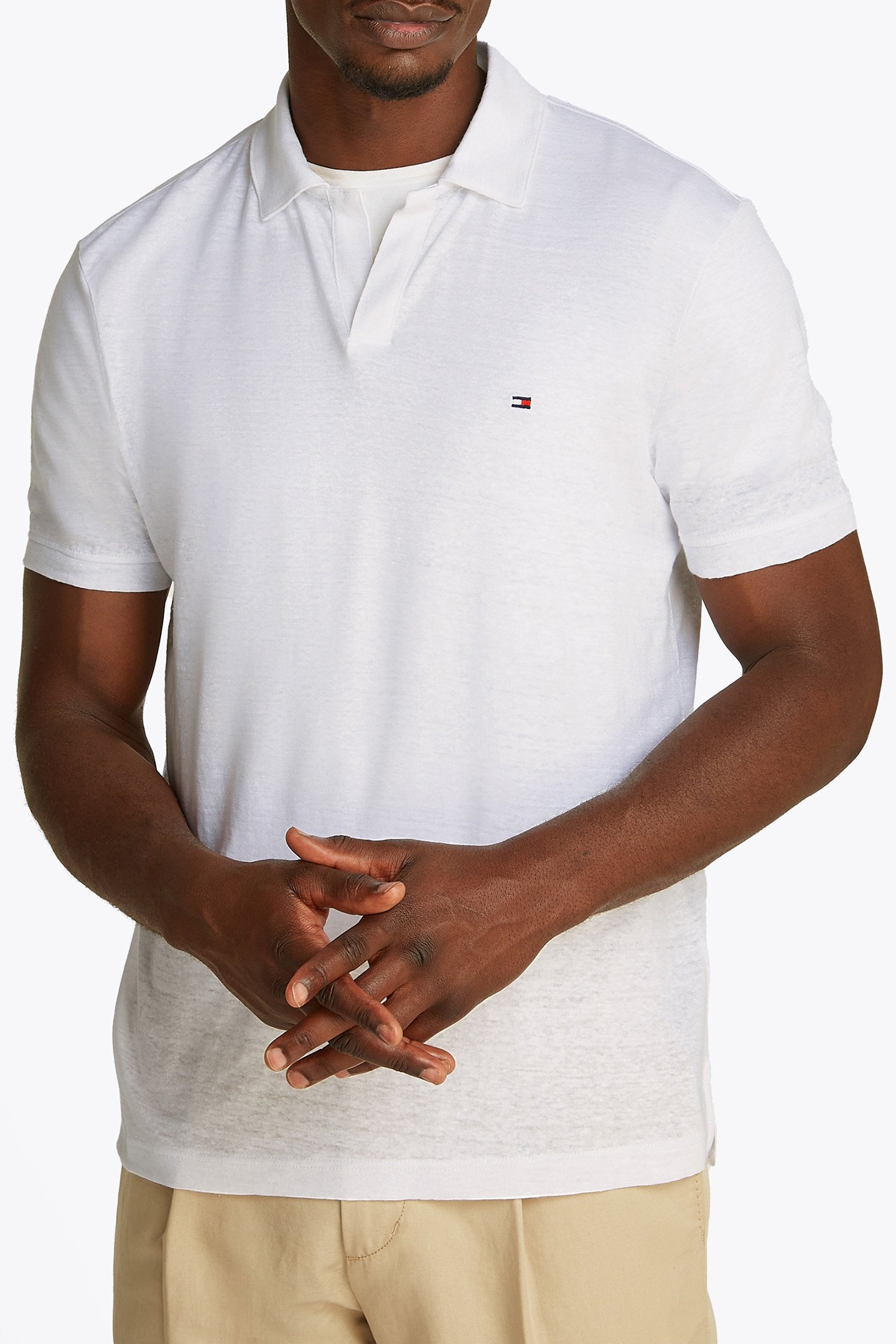 PURE LINEN REG POLO WHITE by Tommy Hilfiger