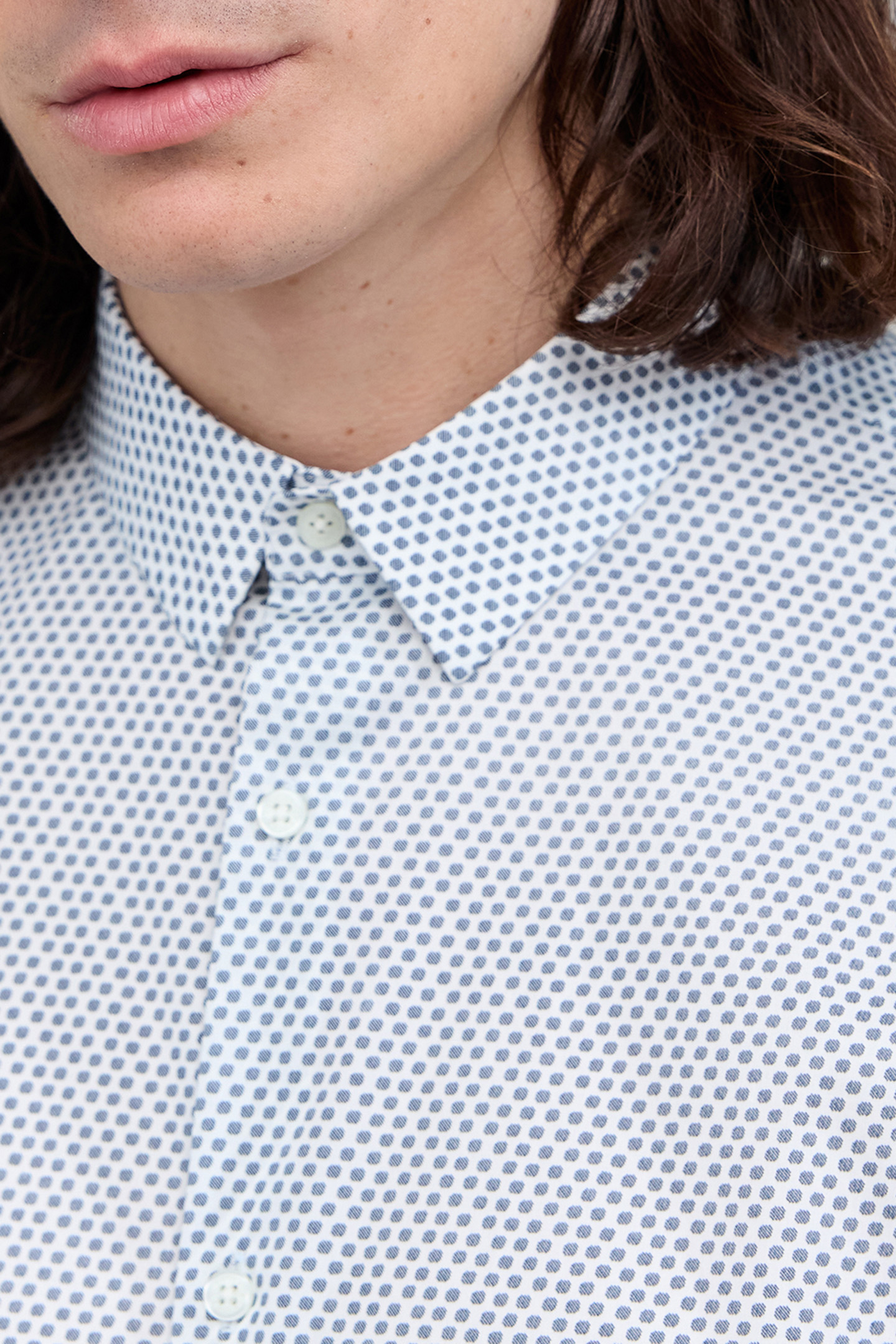 OFF-WHITE SLIM SHIRT WITH NAVY POLKA DOT PRINT 5