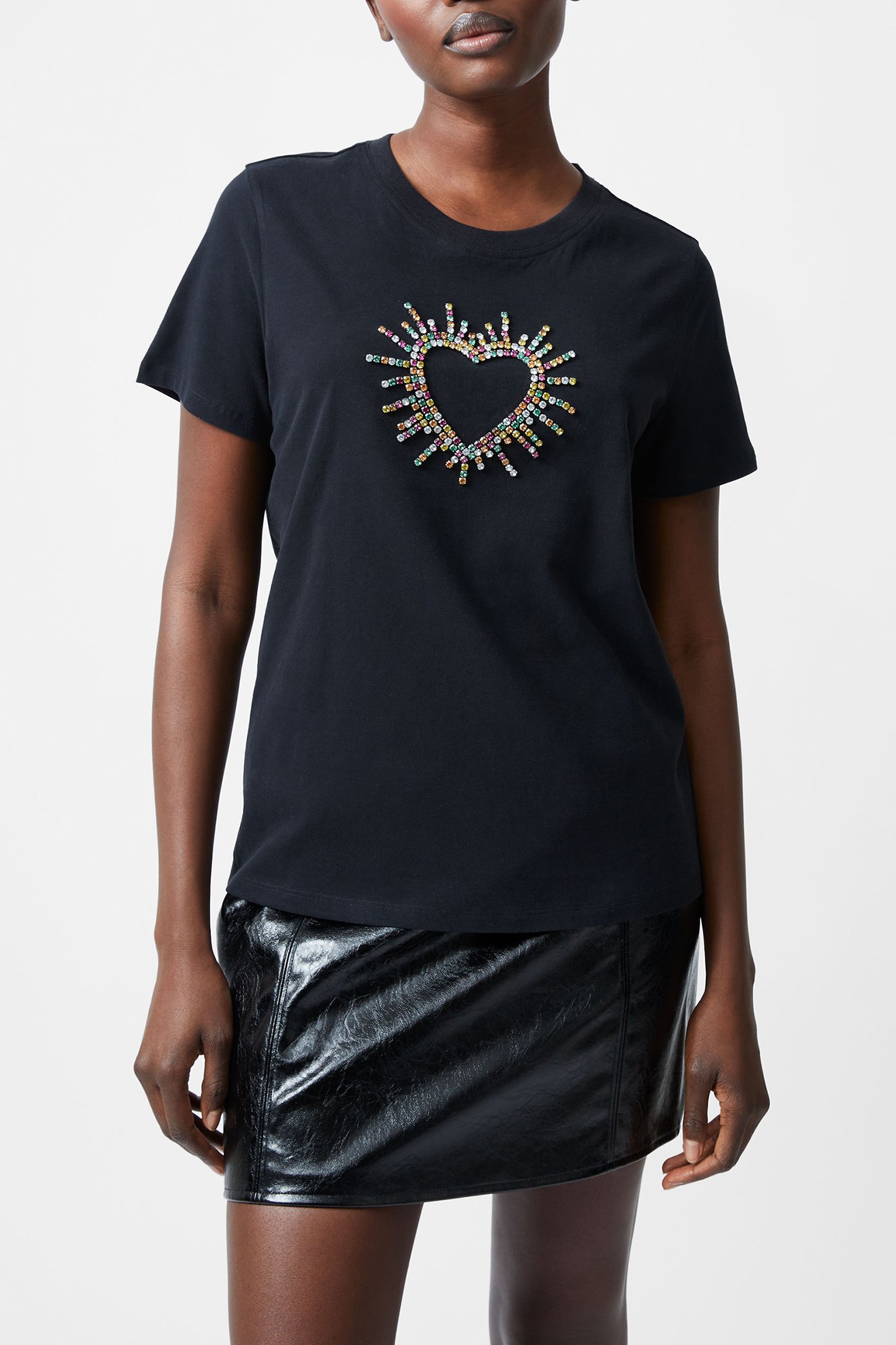 HEART EMBELLISHED S/S TEE BLACK by French Connection