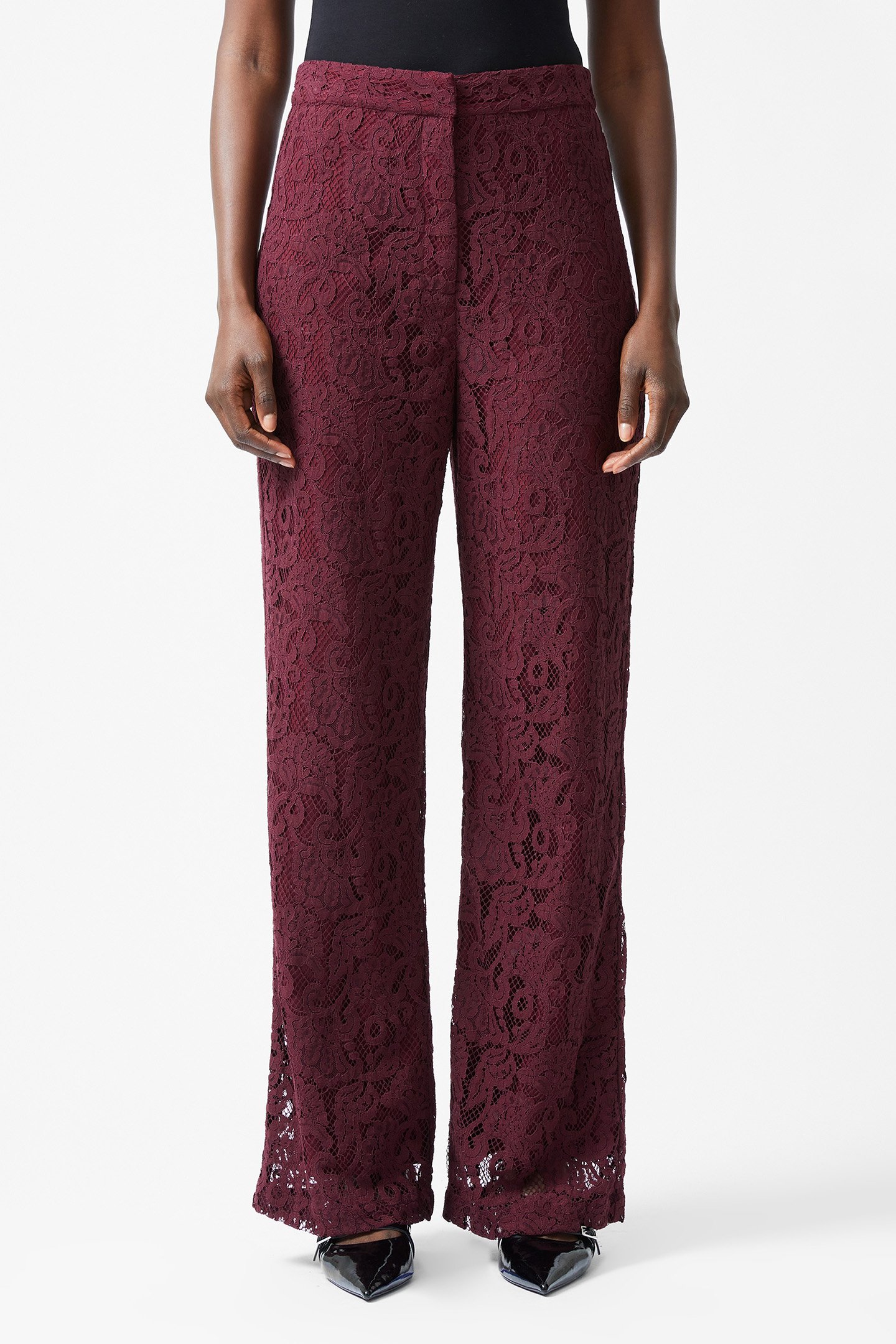 ASURA LACE FLARED TROUSER BURGUNDY RED by French Connection