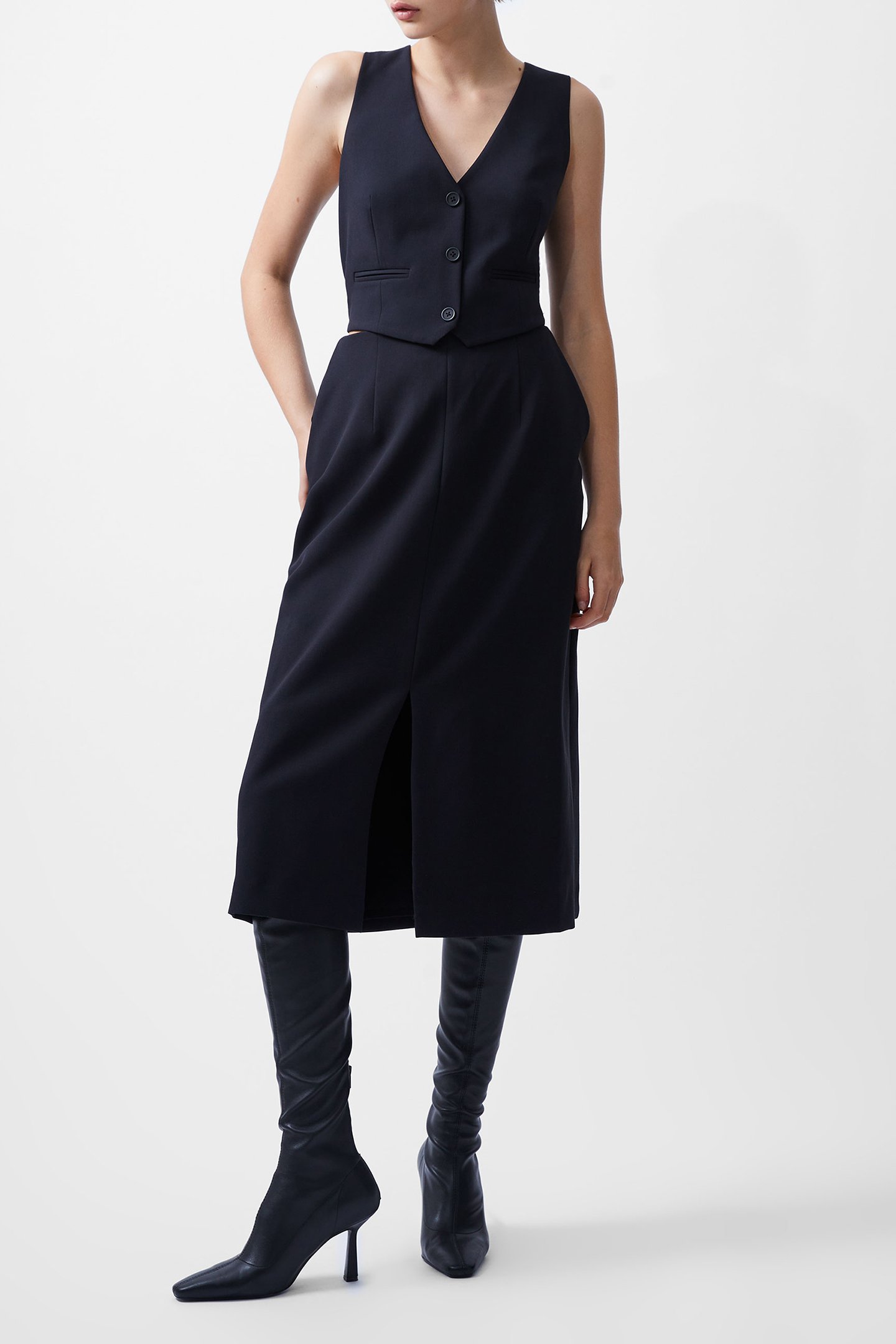 GEMMA TWILL WAISTCOAT DRESS BLACKOUT by French Connection
