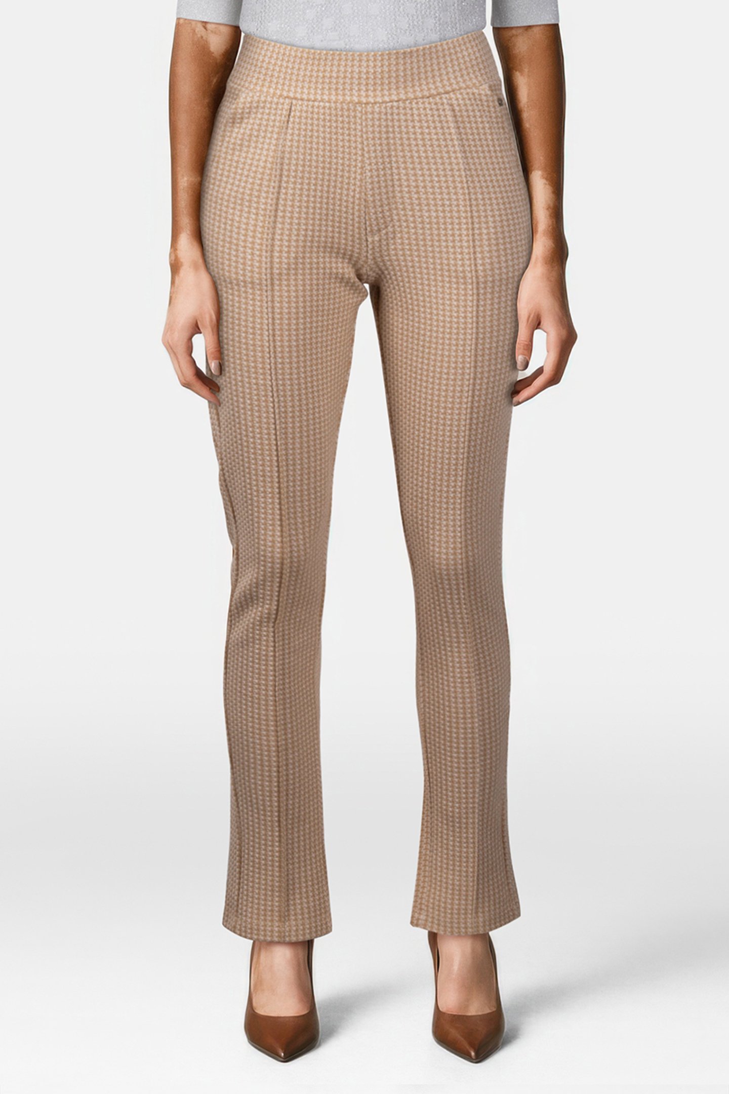 TROUSERS HOUNDSTOOTH JACQUARD PRINT BROWNS by Tramontana