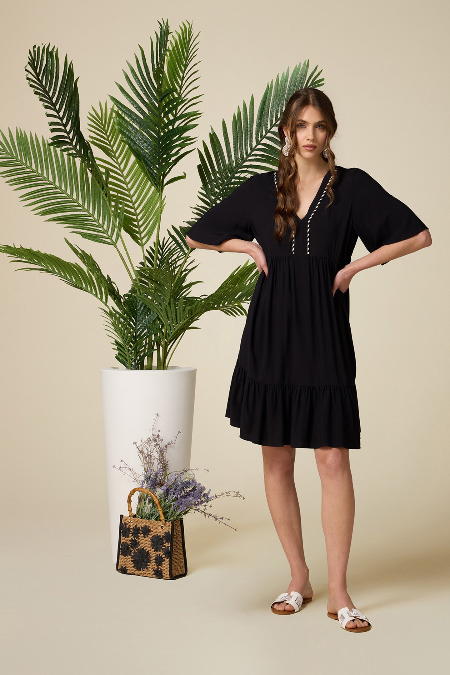 FLARED DRESS WITH TWO-COLOUR TRIM BLACK 5