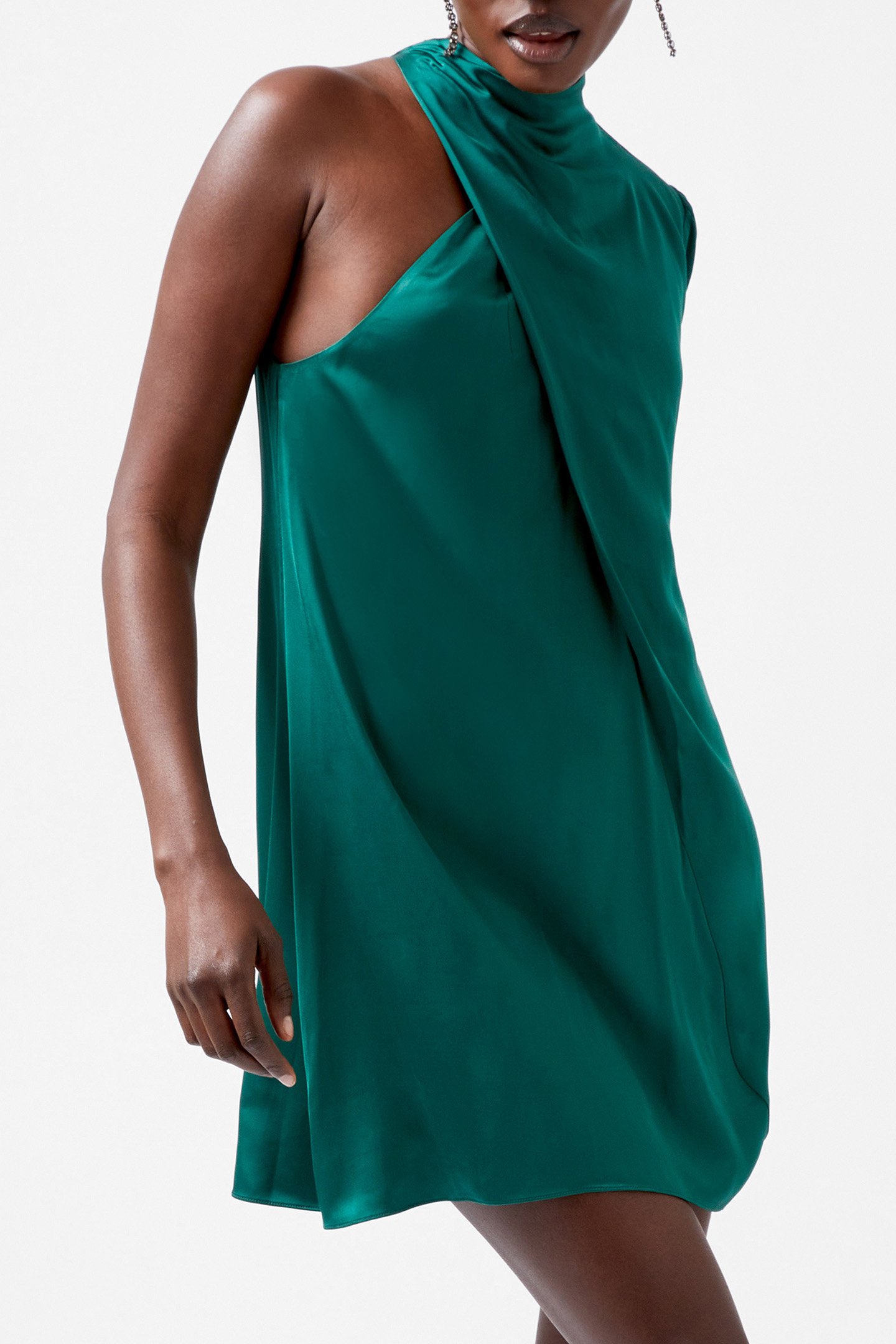 ENNIS SATIN MINI ASYMMETRIC DR FOREST by French Connection