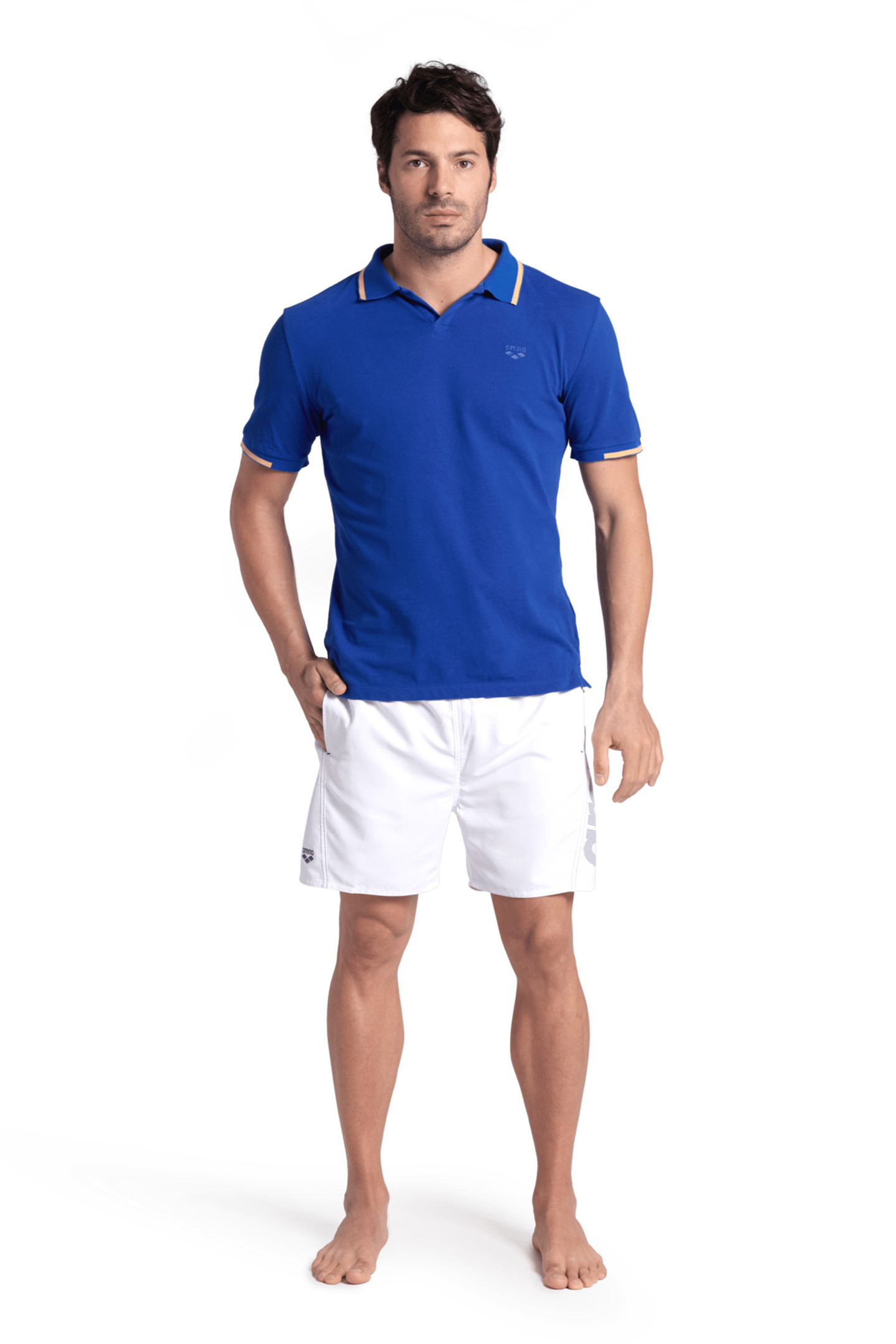 MEN'S POLOSHIRT ARENA TRIM COTTON PIQUET ROYAL-SALMON PINK 3