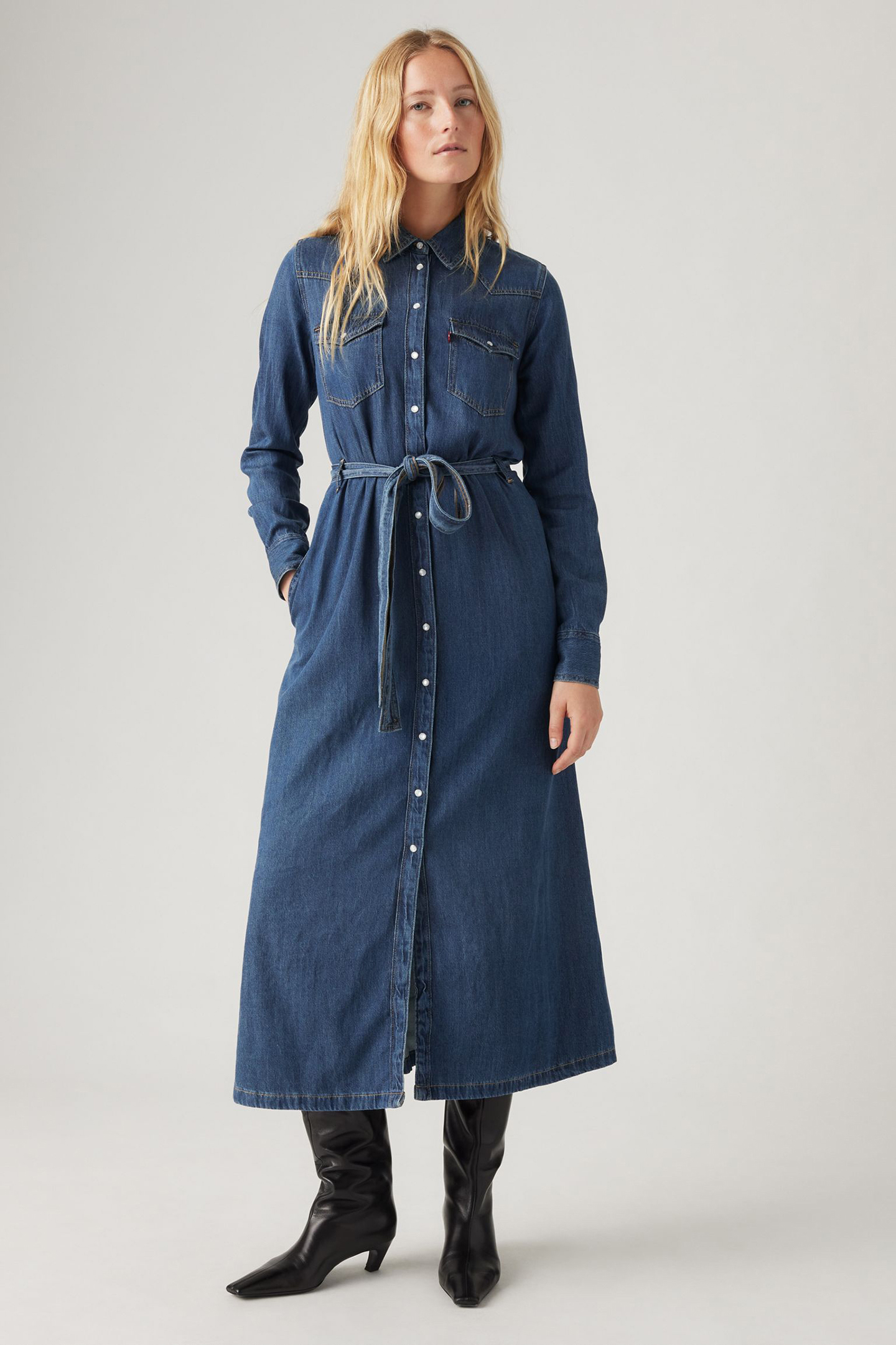 QUINNEY DENIM DRESS GOLD DUST WEST 1