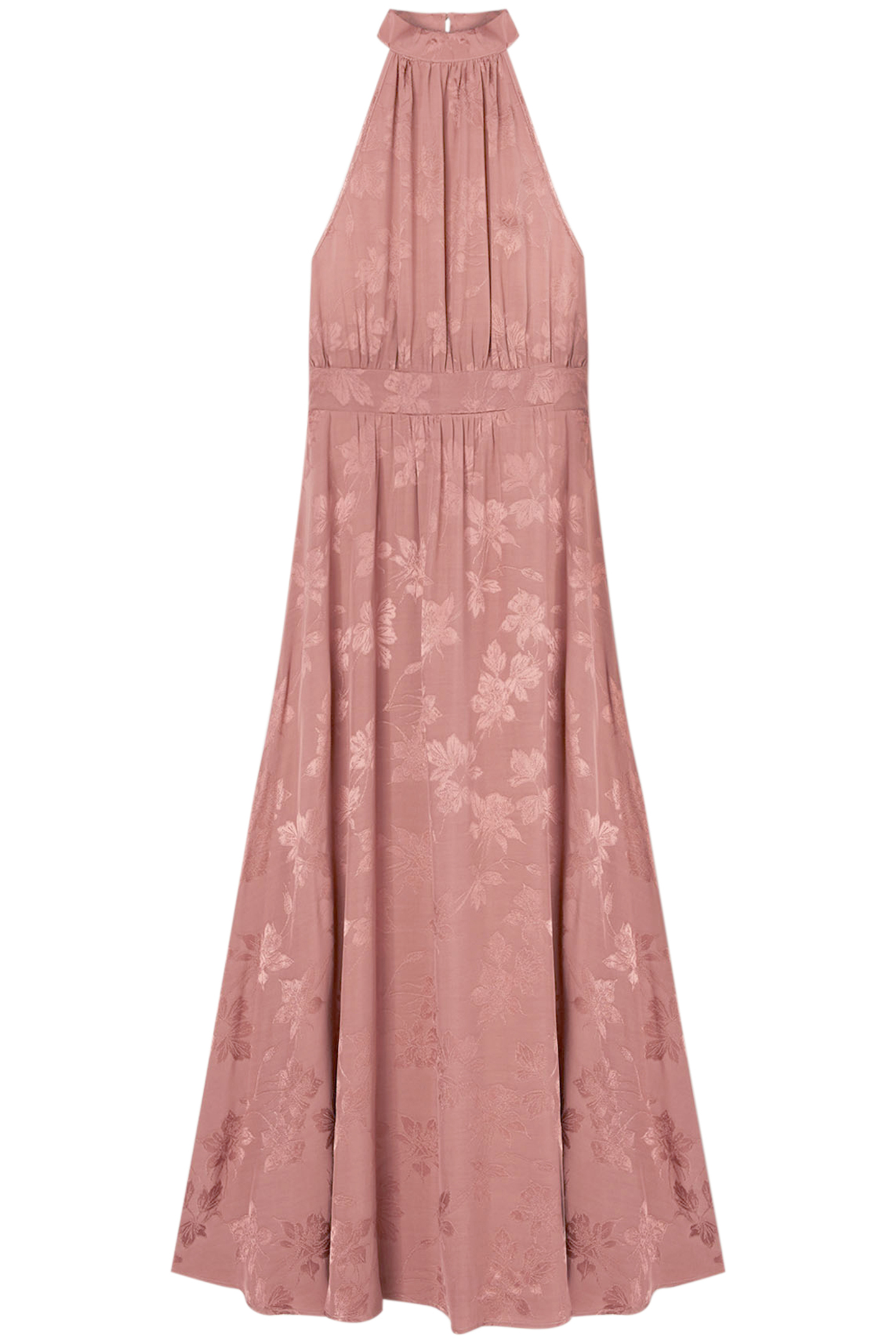 JACQUARD SATIN LONG HALTERNECK DRESS PINK 3