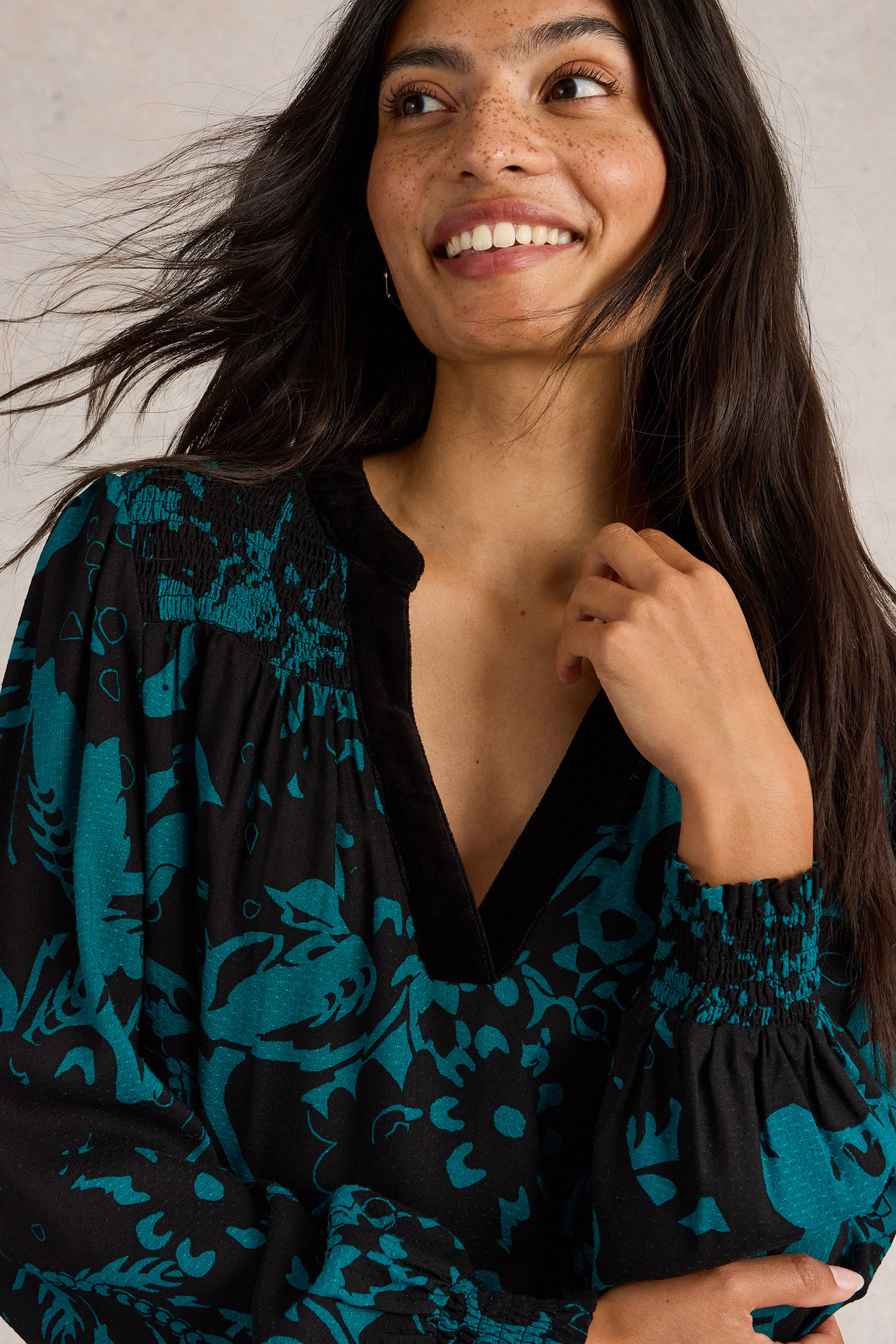 BAY PRINT LONGLINE TOP TEAL MULTI 4