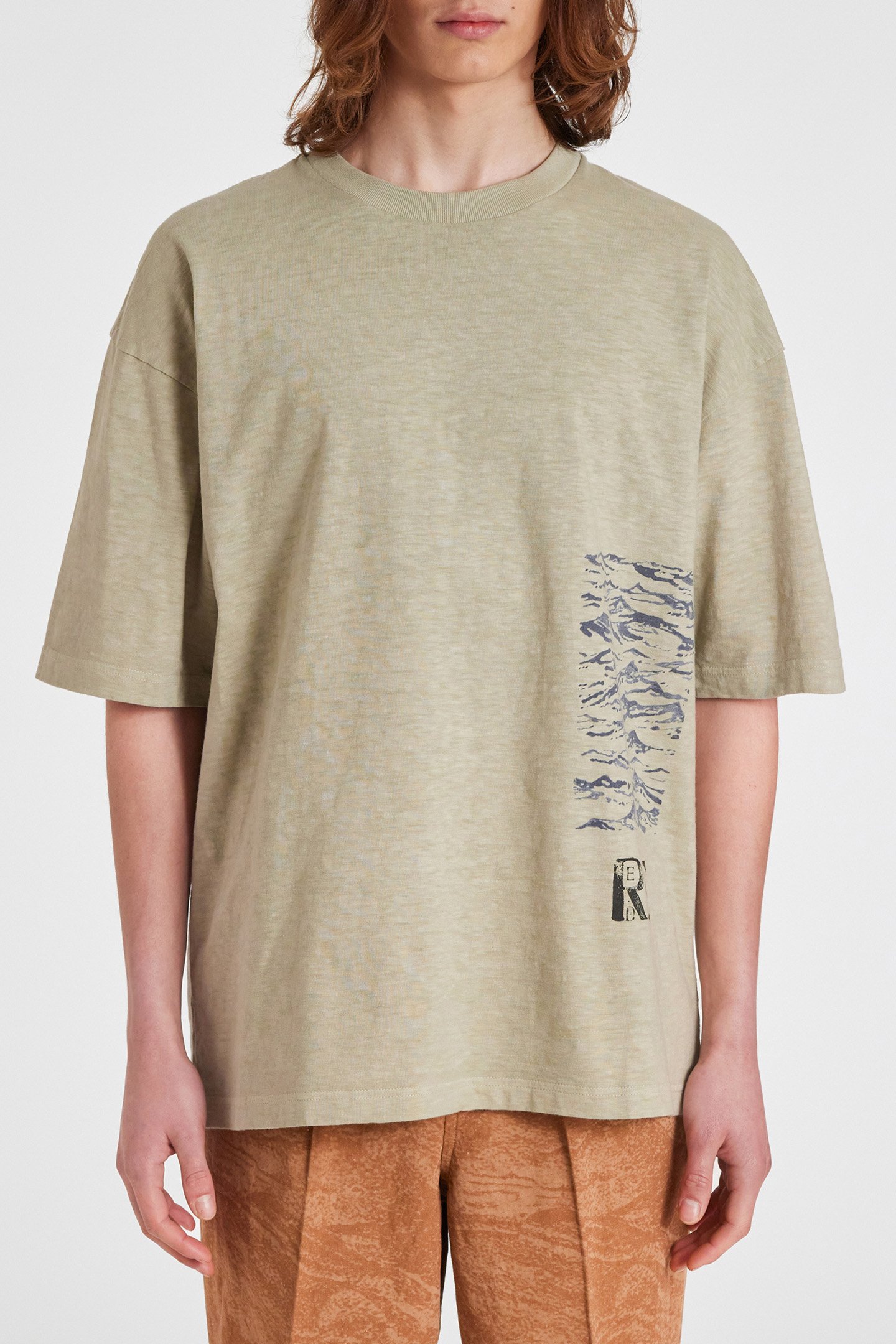 MENS GREY GREEN TSHIRT COASTAL PRINT GREY BEIGE 1