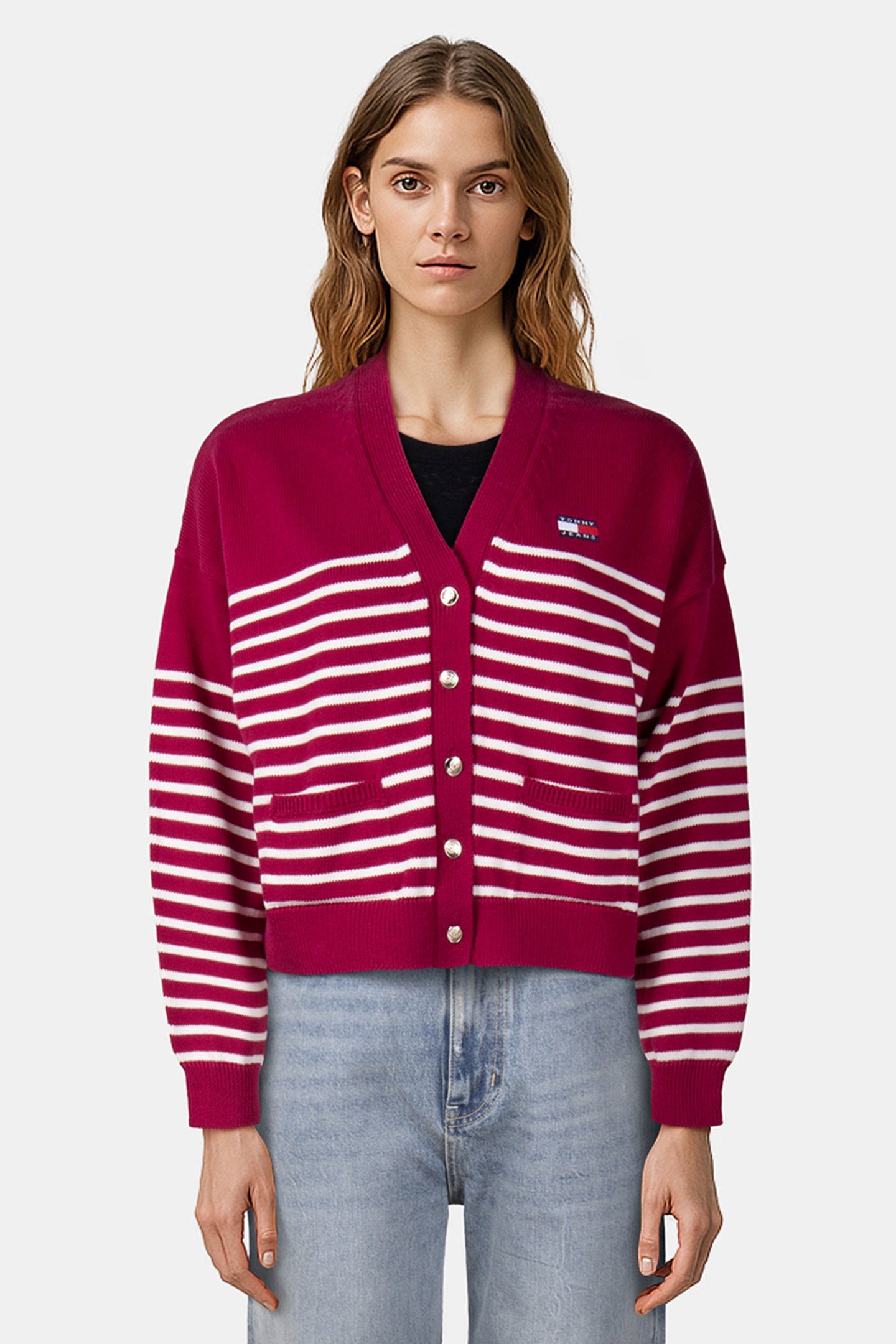 TJW CABLE CARDIGAN BRILLIANT BERRY / STRIPE by Tommy Hilfiger