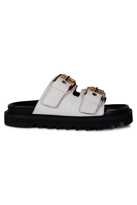 MOSCHINO BUCKLE CALFSKIN SANDALS WHITE by Moschino