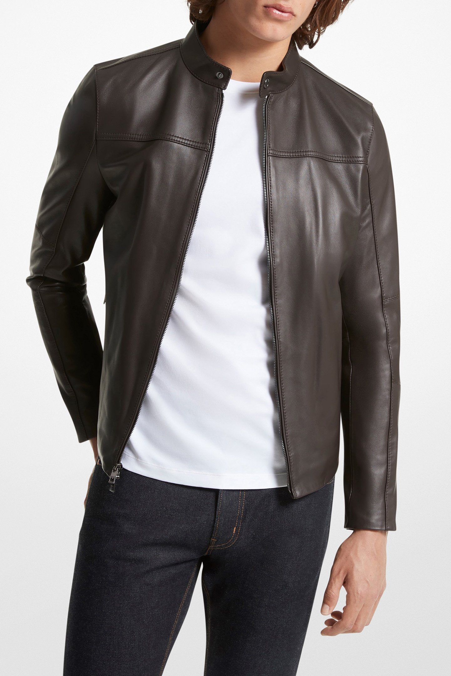 RACER JACKET IN CHOCOLATE BROWN by Michael Kors