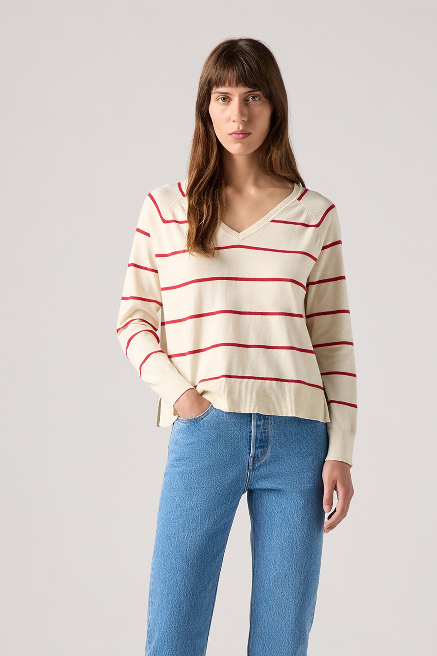 PETAL VNECK SWEATER STEPHANIE STRIPE BUTTERCREAM 1