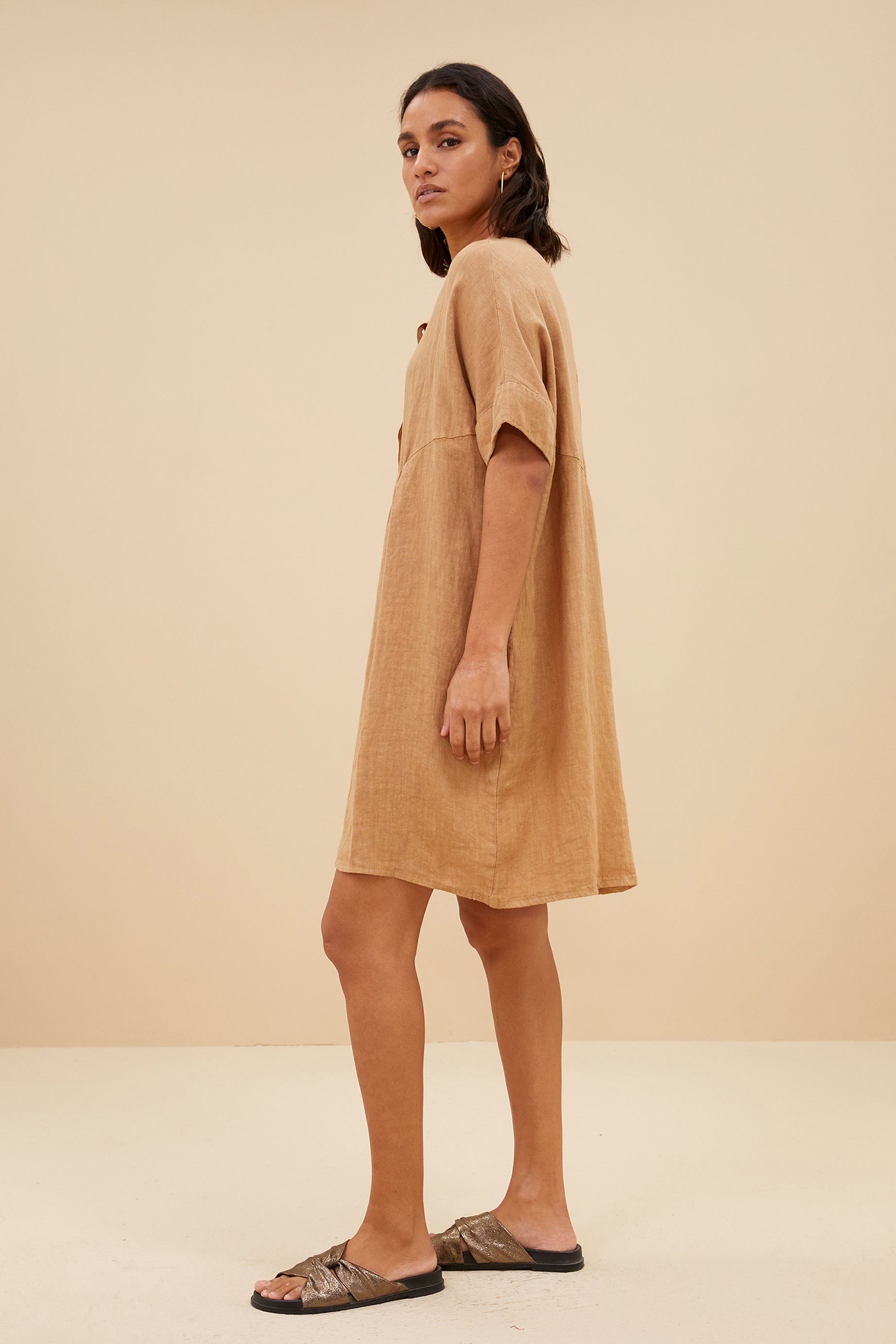 TAIS LINEN DRESS CARAMELLO 5
