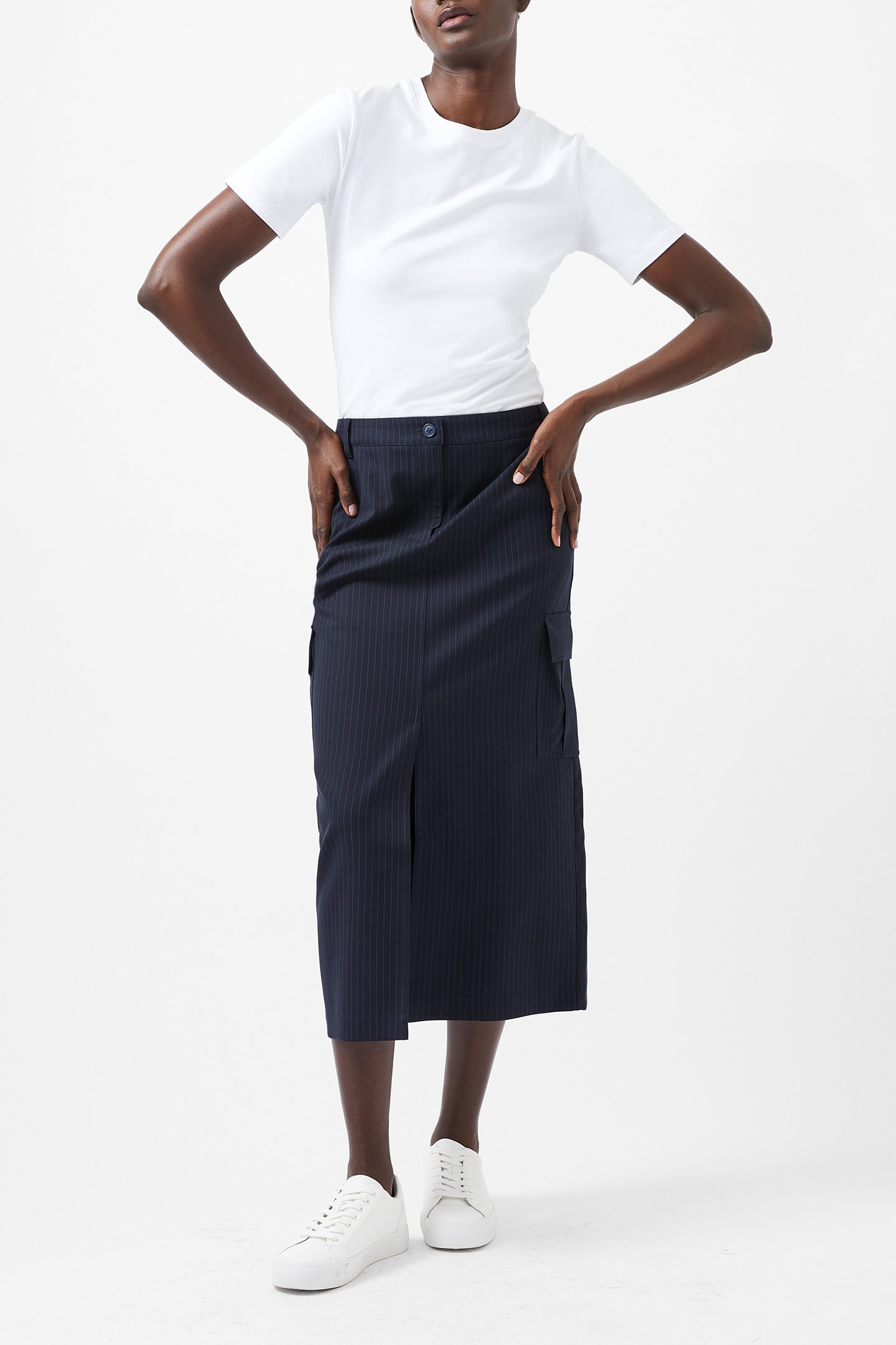 HAILEY PINSTRIPE PENCIL SKIRT MARINE by French Connection