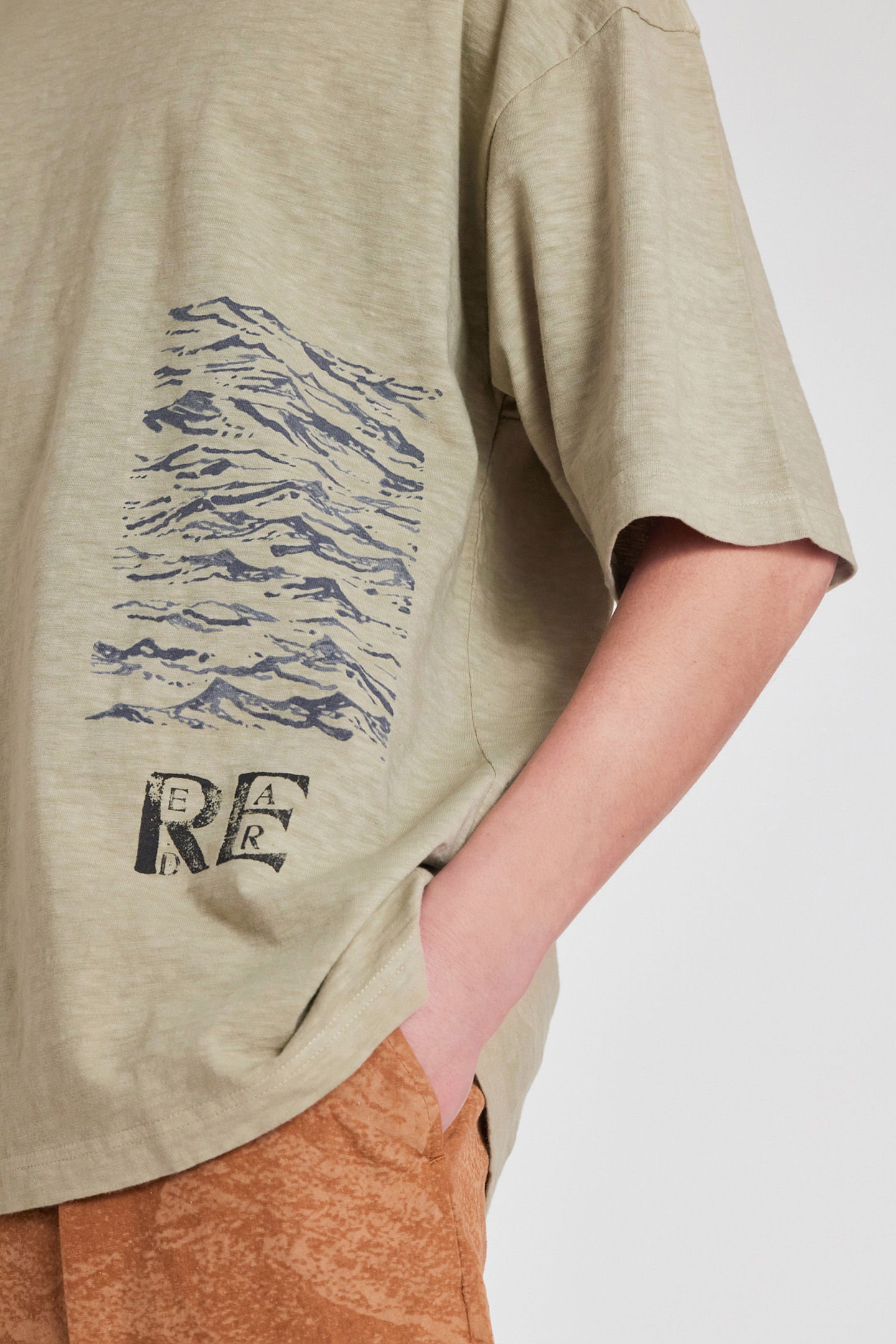 MENS GREY GREEN TSHIRT COASTAL PRINT GREY BEIGE 5