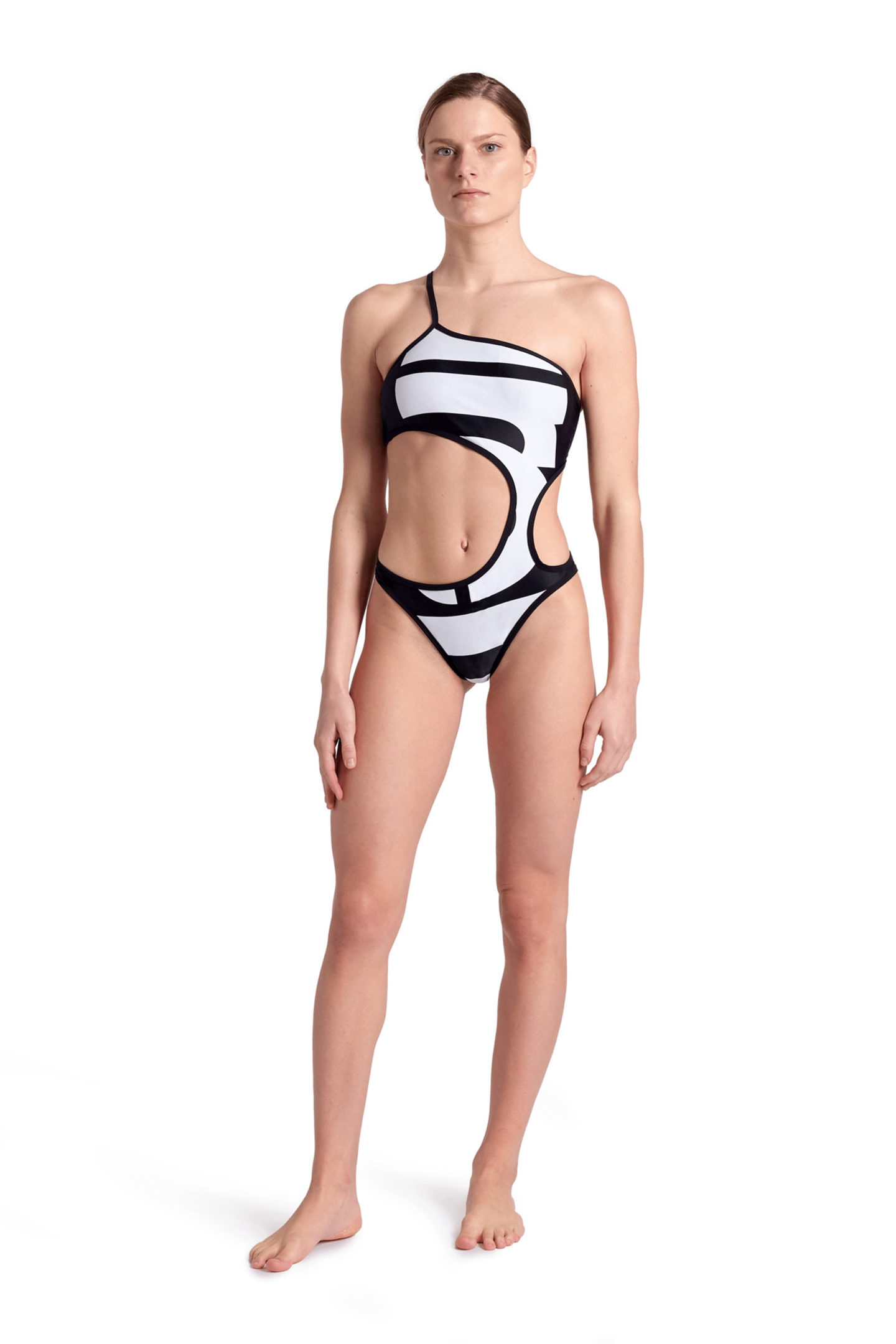 WOMEN'S ARENA LOGO SWIMSUIT SINGLE SHOU WHITE MULTI-BLACK-BL 3