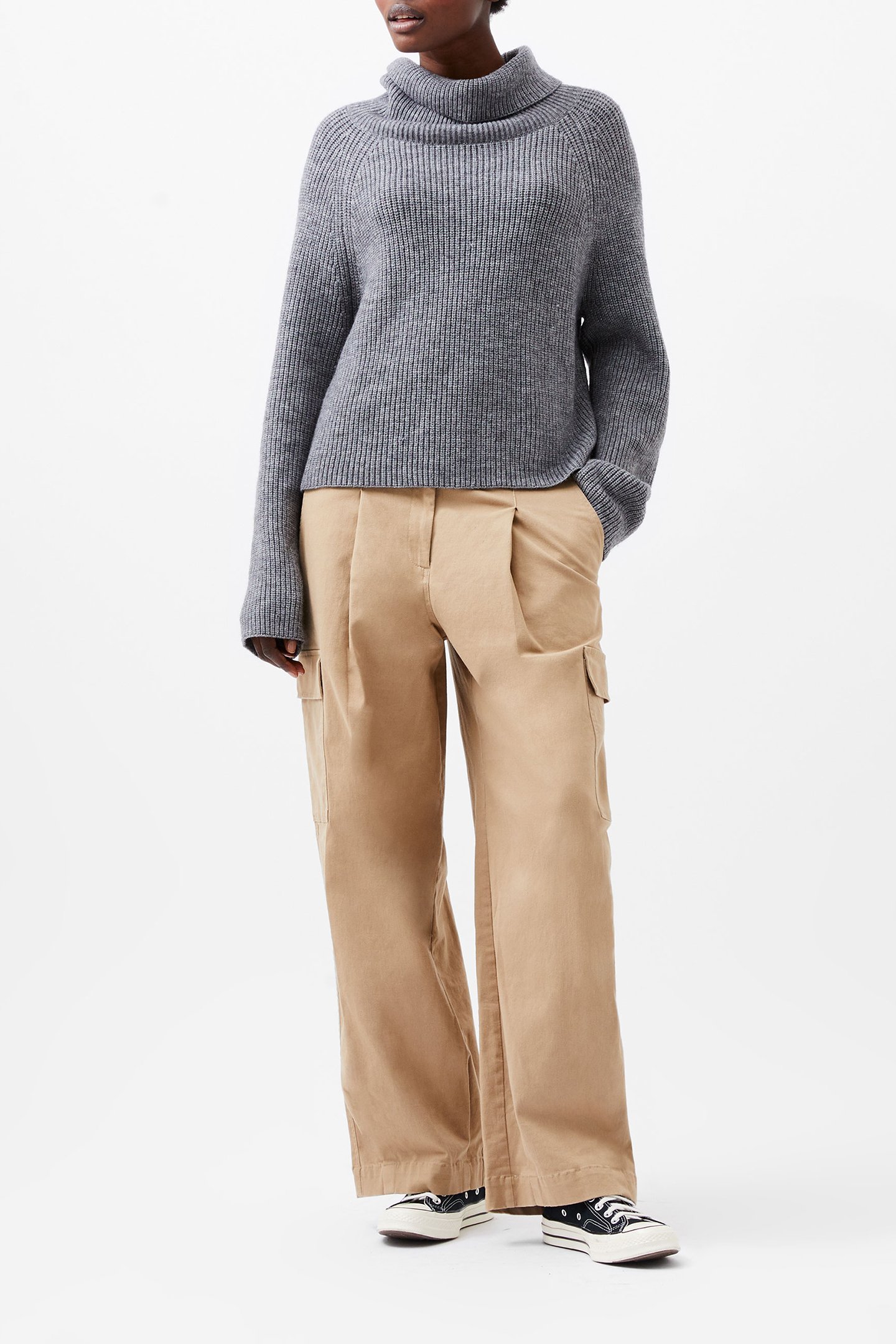 MERSAI LS ROLL NK JUMPER STONE GREY MEL by French Connection