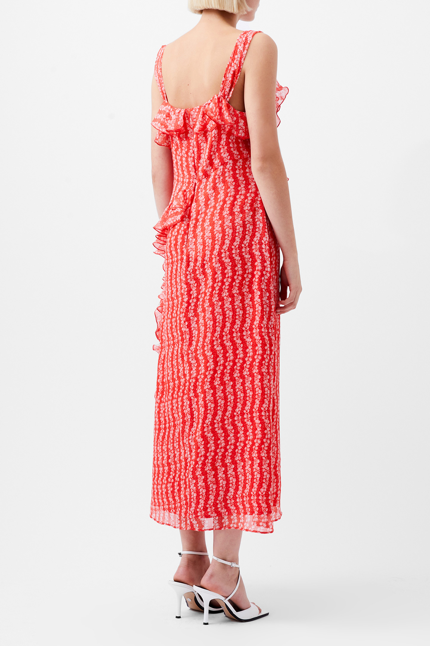 FRANCES CRINKLE RUFFLE DRESS CAYENNE RED/WHITE 2