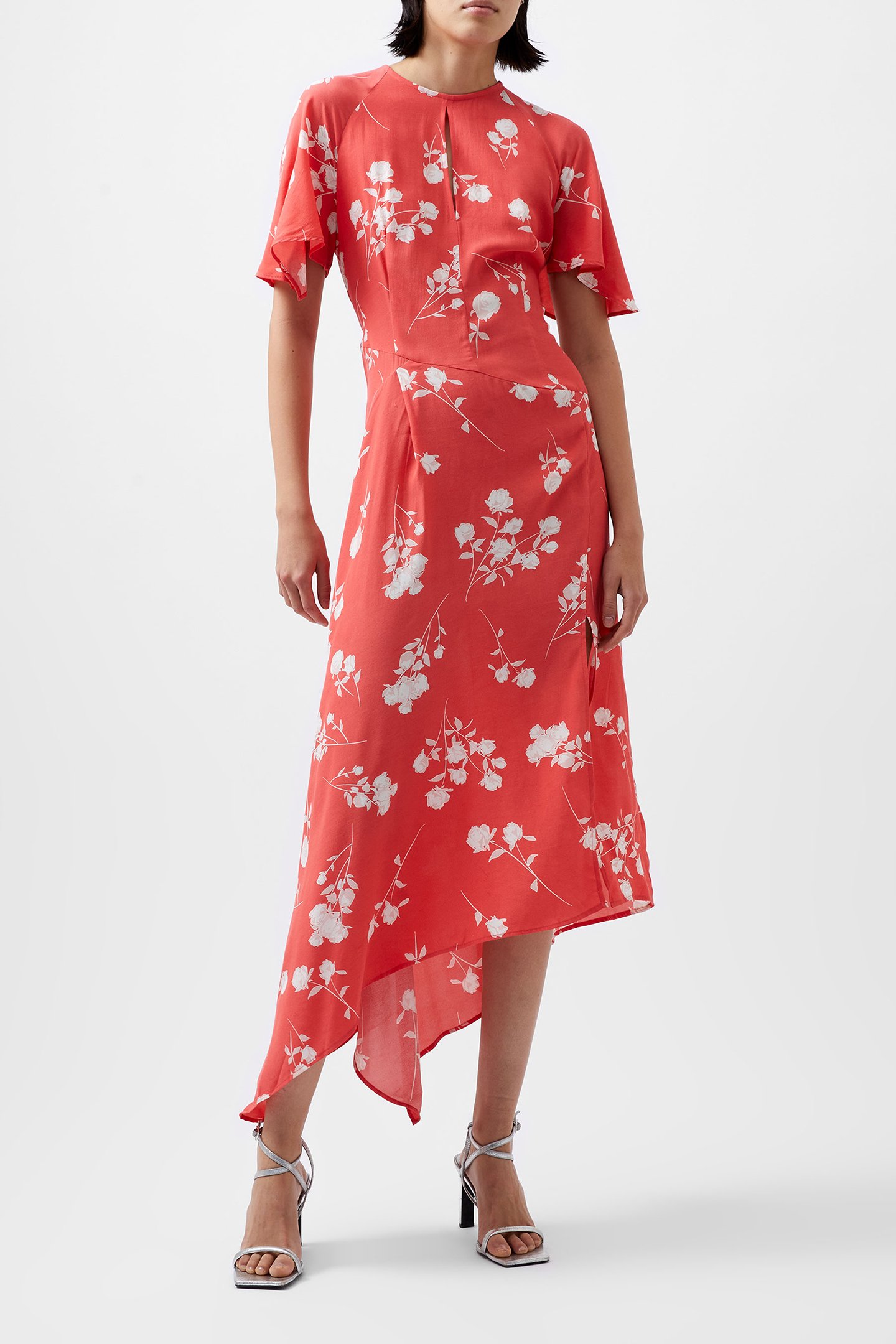 ALESSANDRA ASYMETRIC DRESS CAYENNE RED/WHITE by French Connection