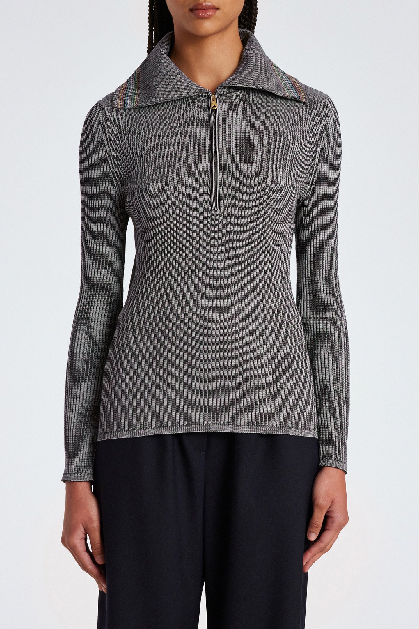 KNITTED SWEATER ZIP NECK BLACK 1