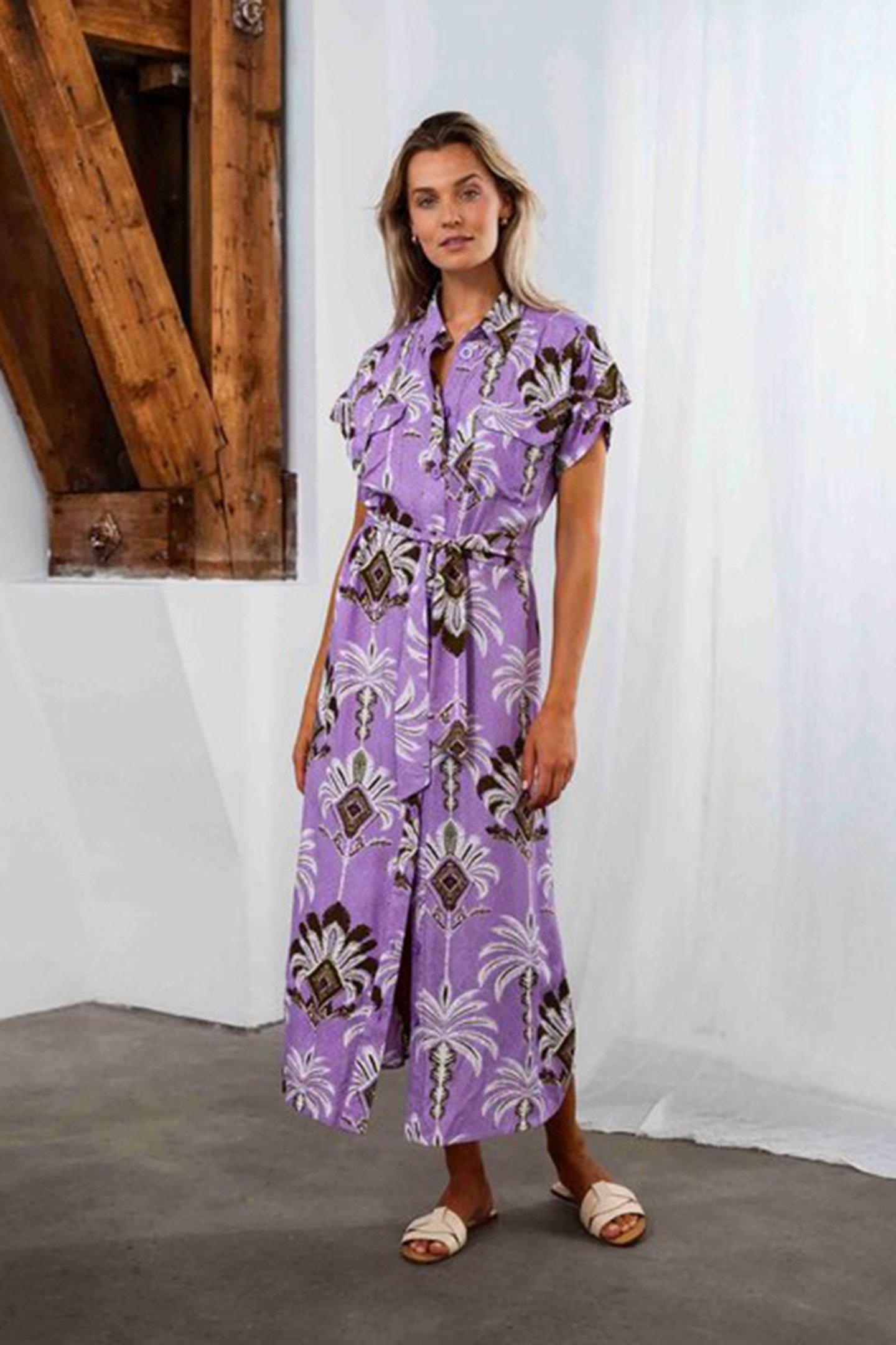 DRESS PURPLE PALM PRINT PURPLES by Tramontana