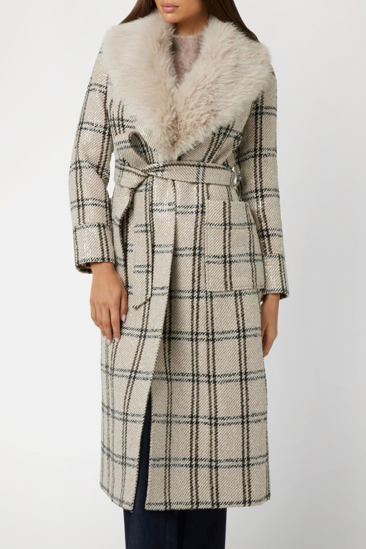 CHARLIZE PLAID COAT WHITE DENEUVE MULTI by Marciano by Guess