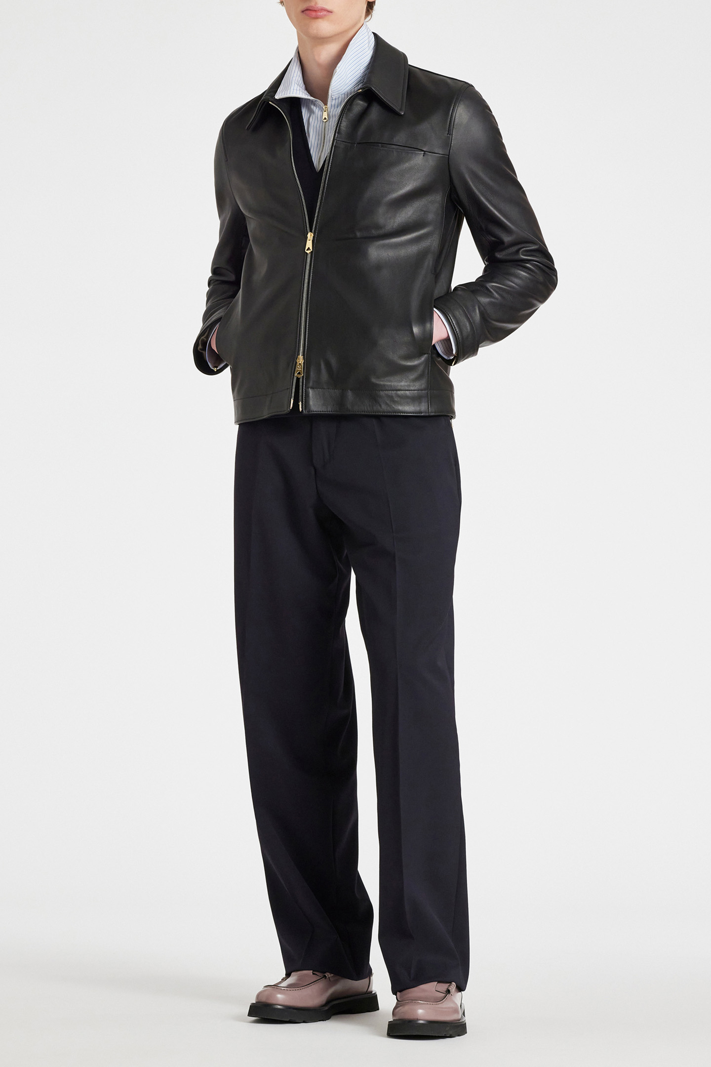 LEATHER ZIP FRONT JACKET BLACK 3