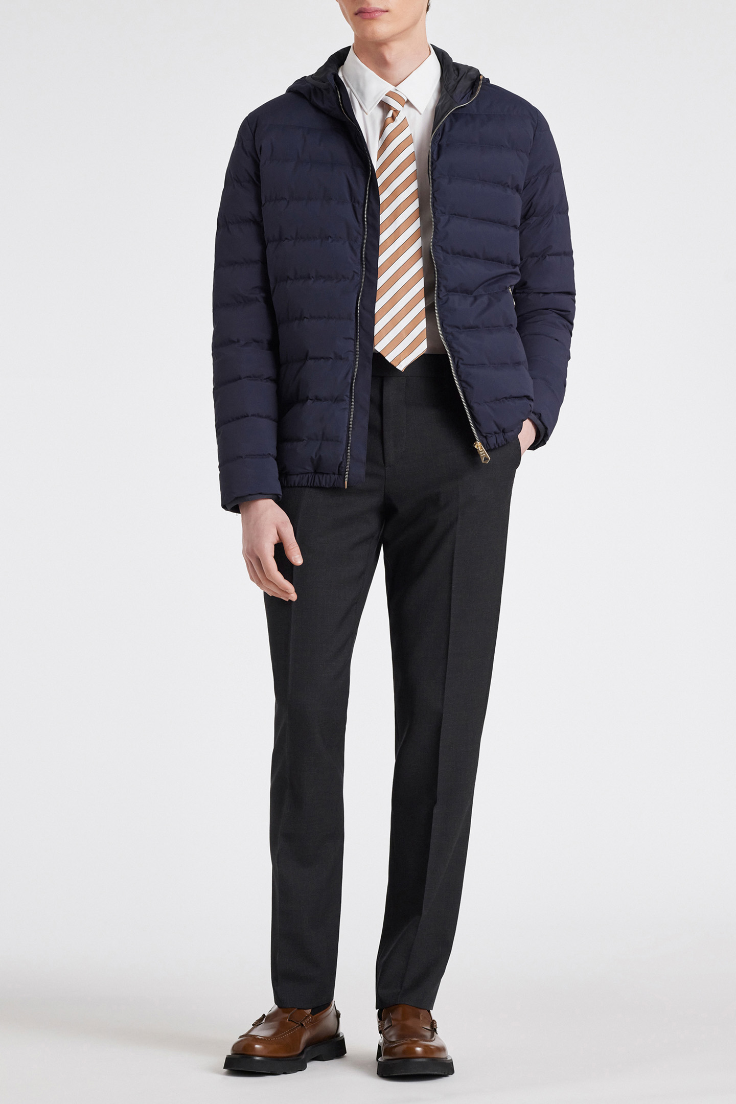 MENS DOWN HOODED JACKET VERY DARK NAVY 3