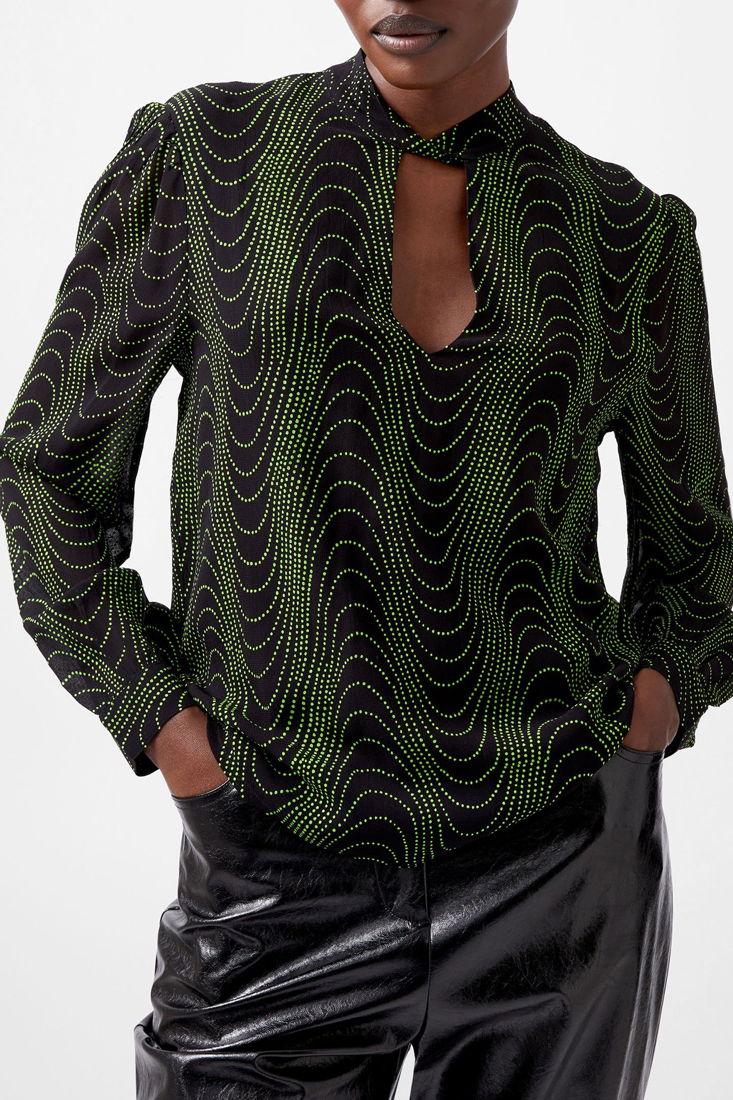 GRACE ALOHI LUREX LS BLOUSE BLACKOUT/VIVID GREEN by French Connection