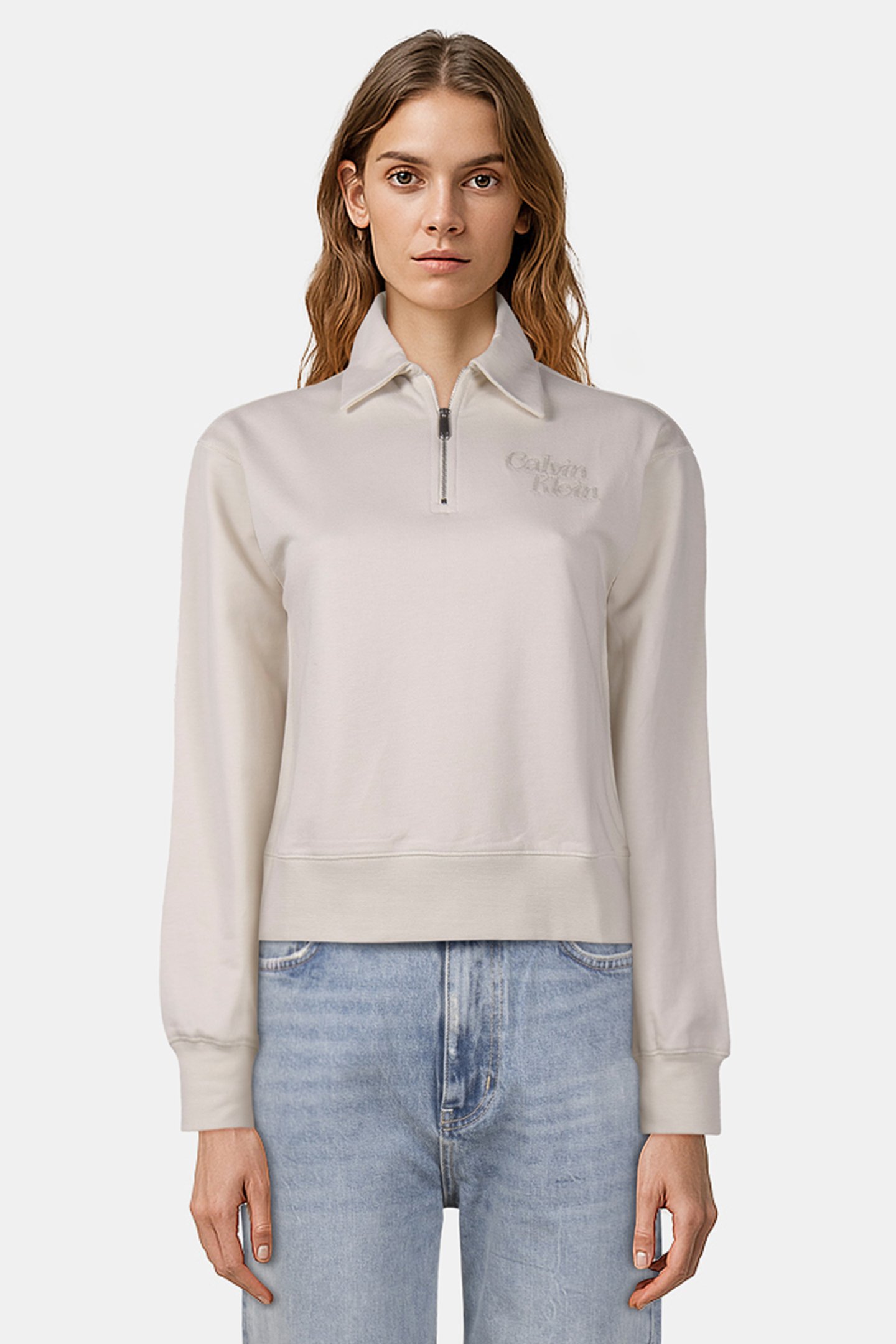 LS FRENCH TERRY POLO BONE WHITE by Calvin Klein