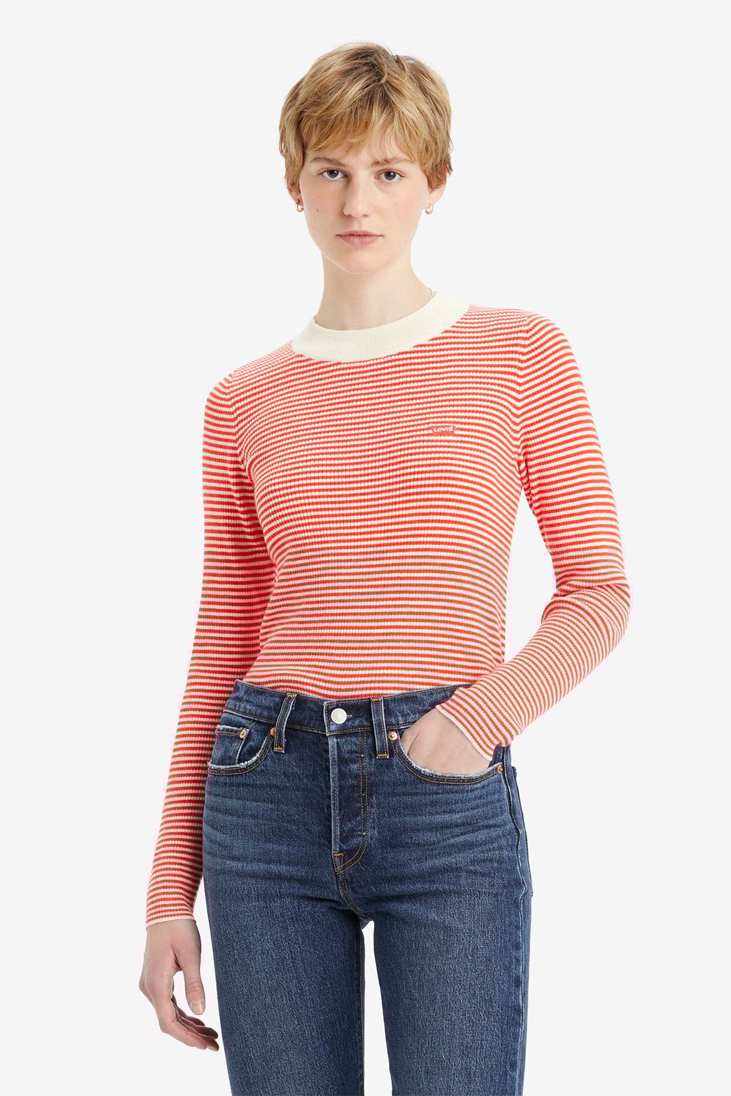 RIB CREW SWEATER VANILLA STRIPE FLAME 1