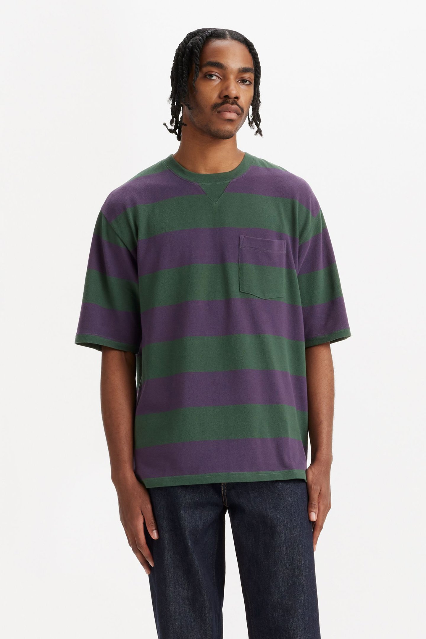 HALF SLV PIQUE POCKET T HENRY STRIPE by Levi's