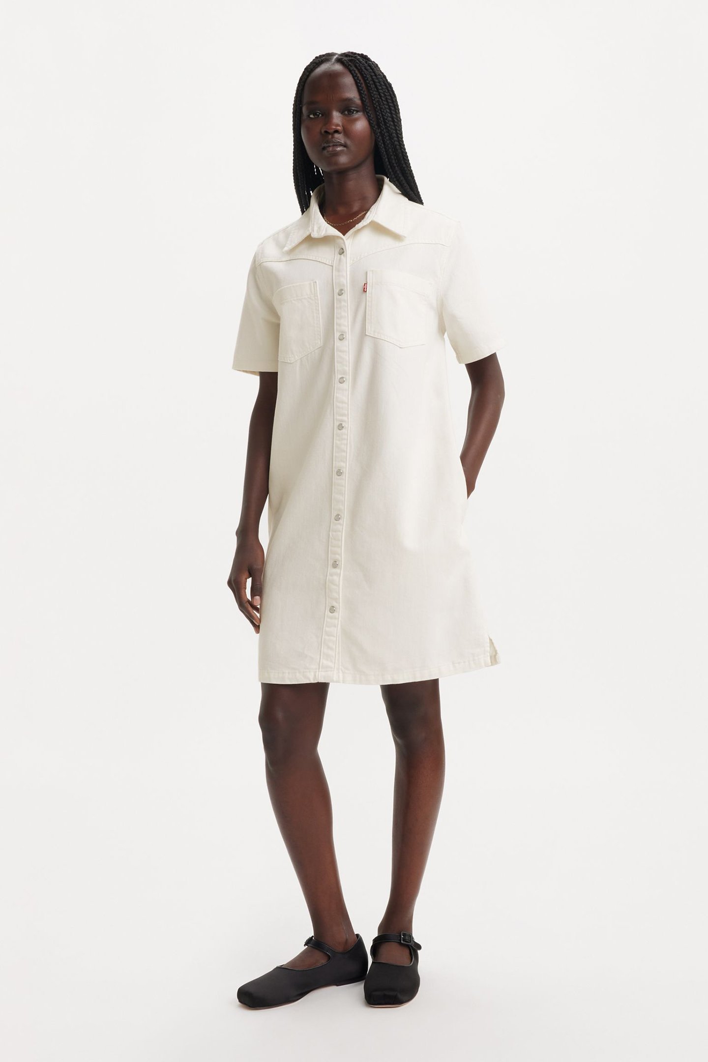 LOUISA SS DENIM DRESS ICY ECRU 4 5