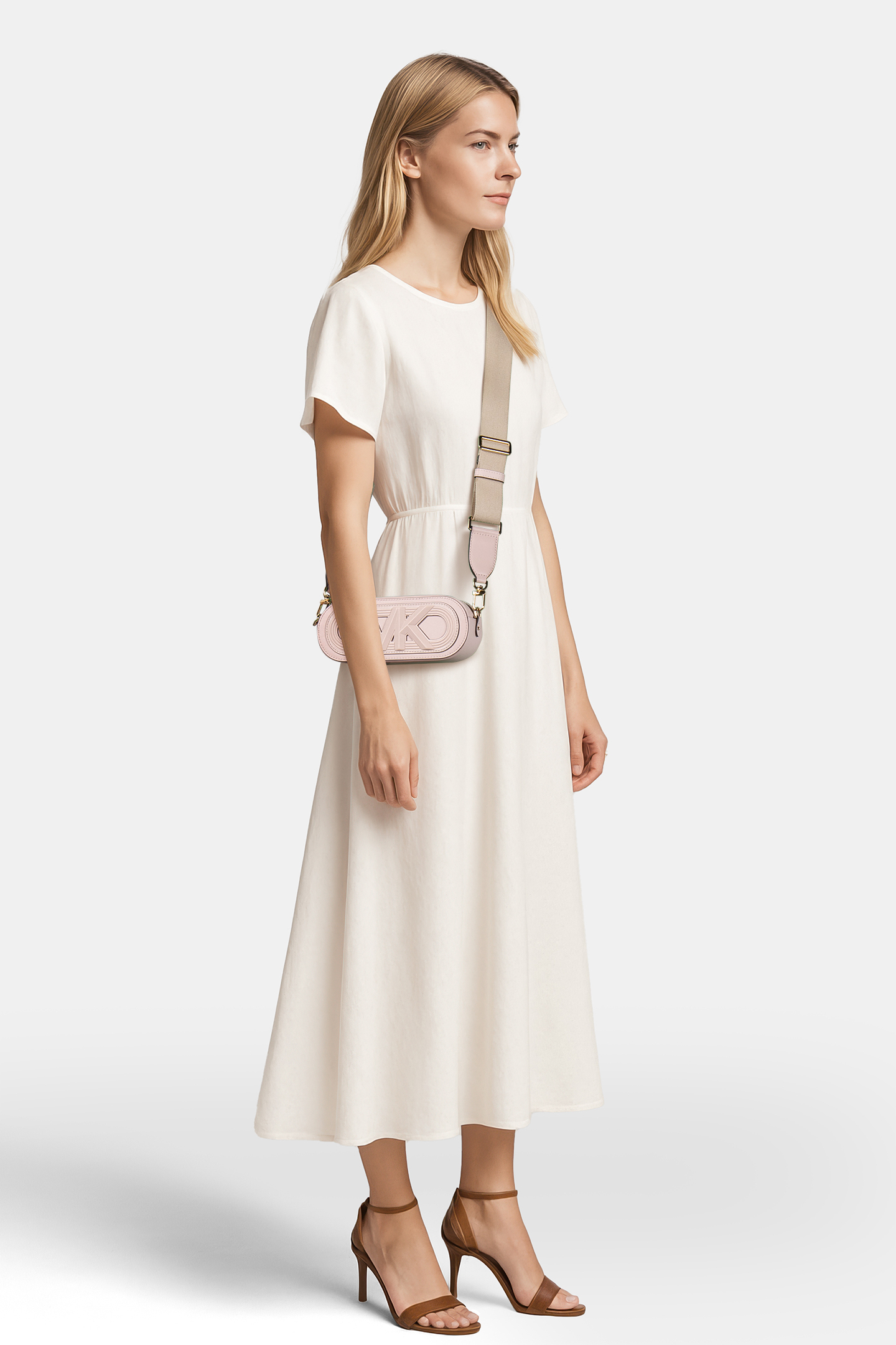 MEDIUM OVAL CROSSBODY BAG WITH LOGO IN SOFT PINK 2