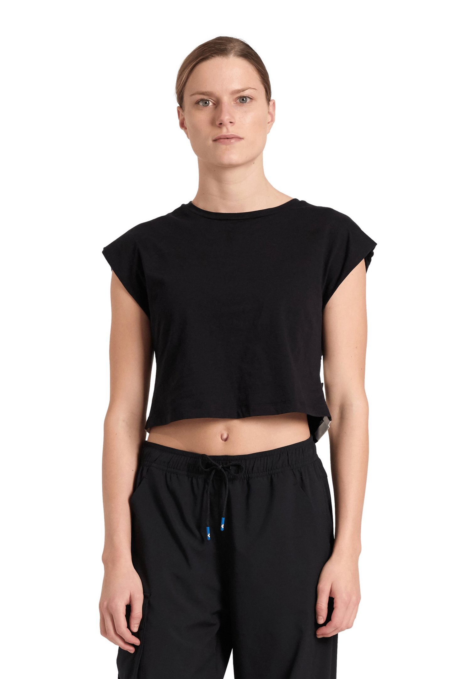 WOMEN'S ARENA LOGO CROP TEE BLACK-WHITE by Arena