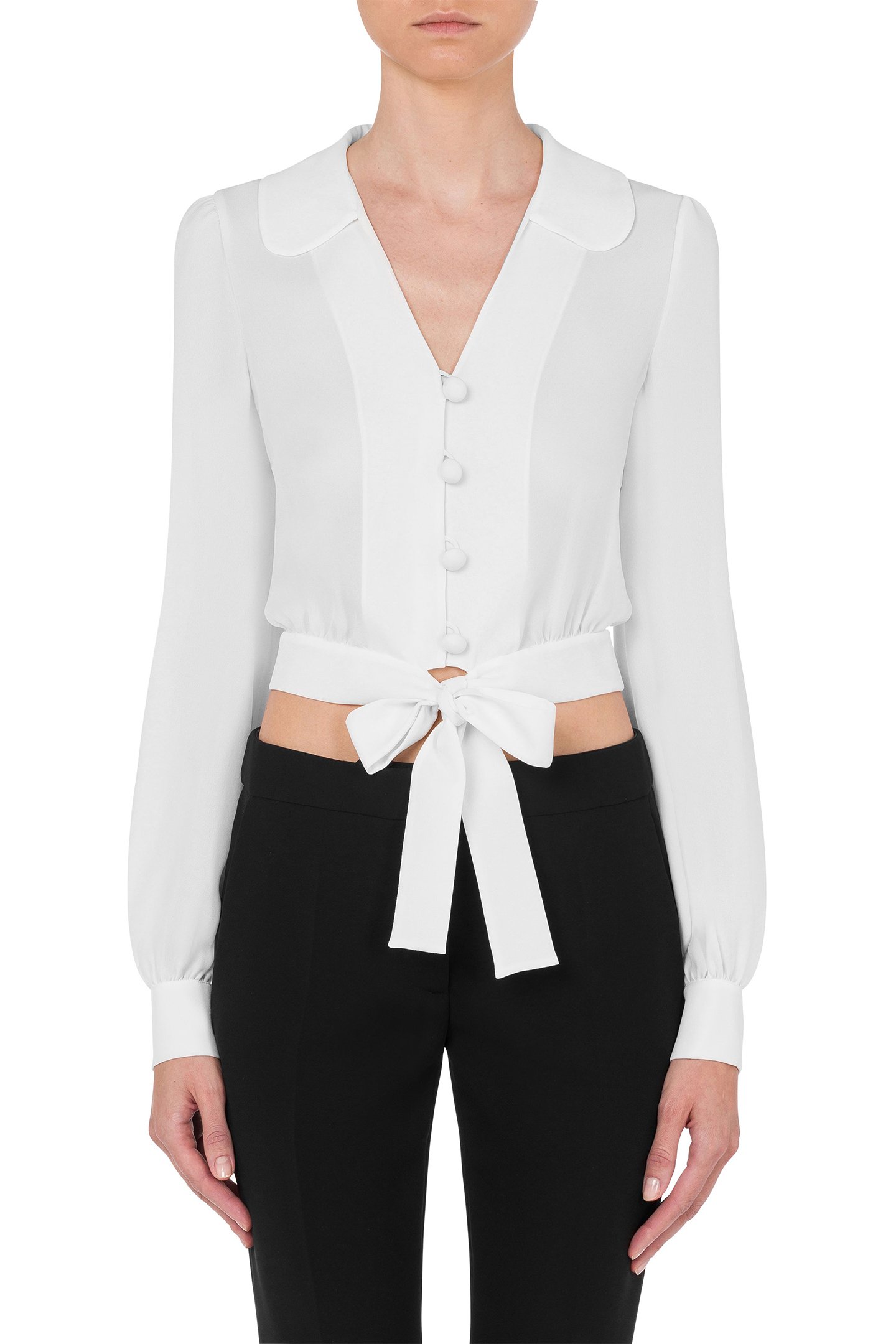 CROPPED SHIRT IN SILK CHARMEUSE WHITE 1